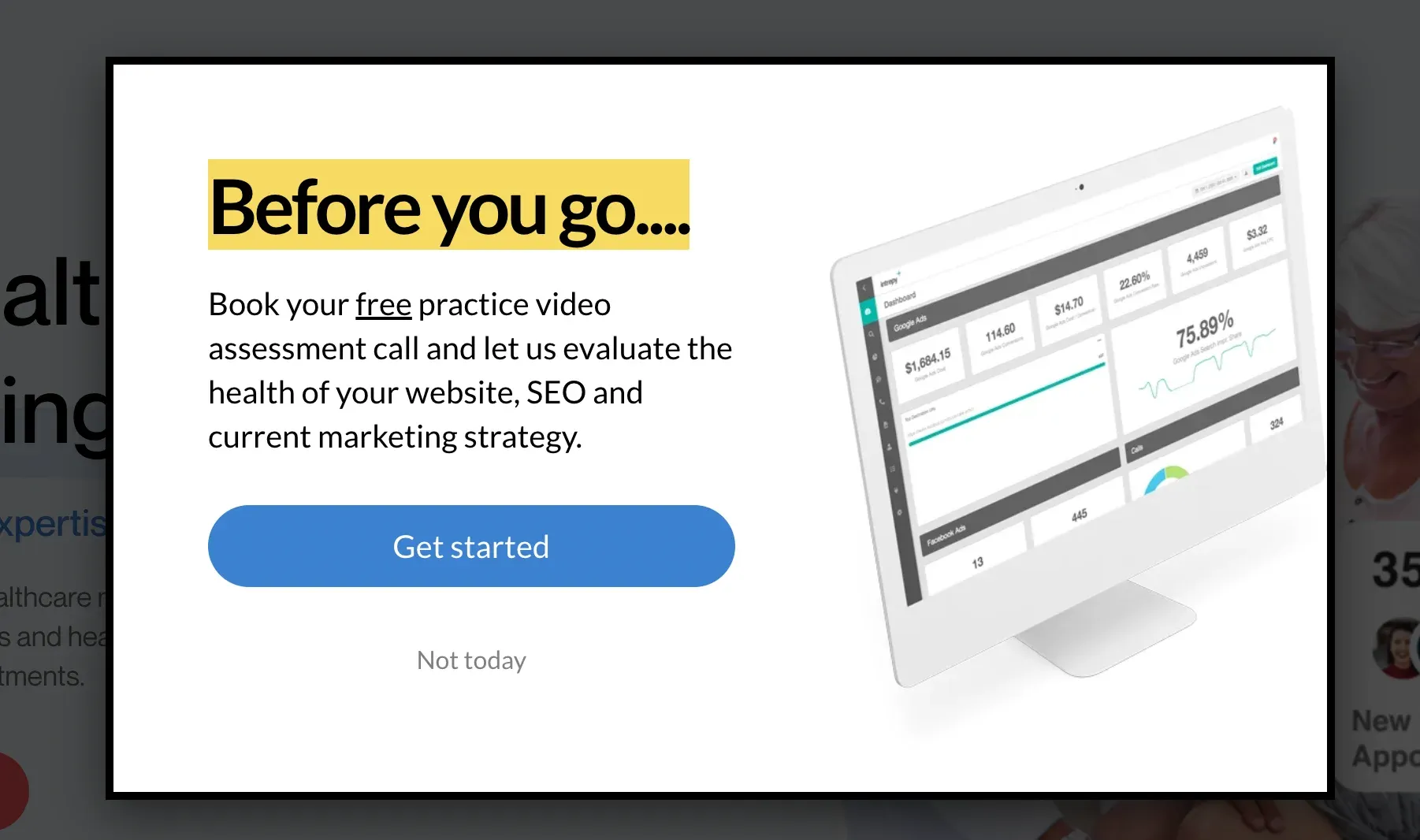 b2b popup promoting a free assessment call