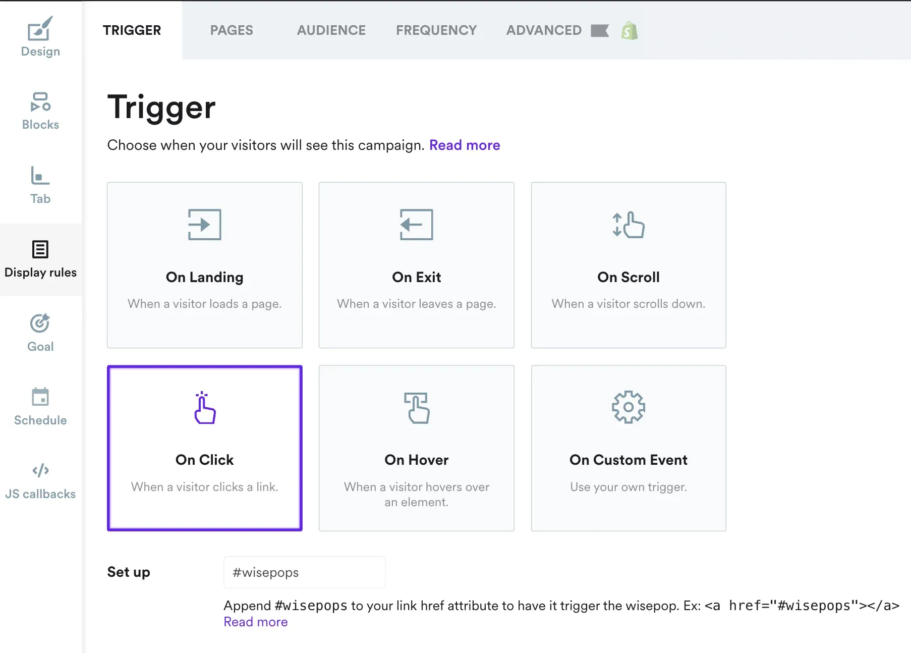 choosing on click trigger