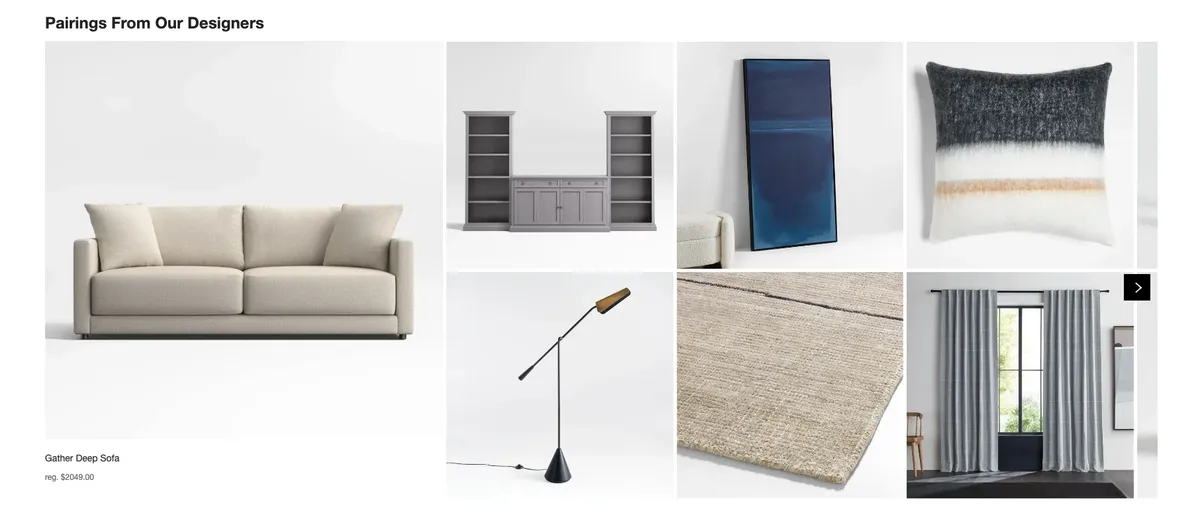Expert pairings from designers on a product page