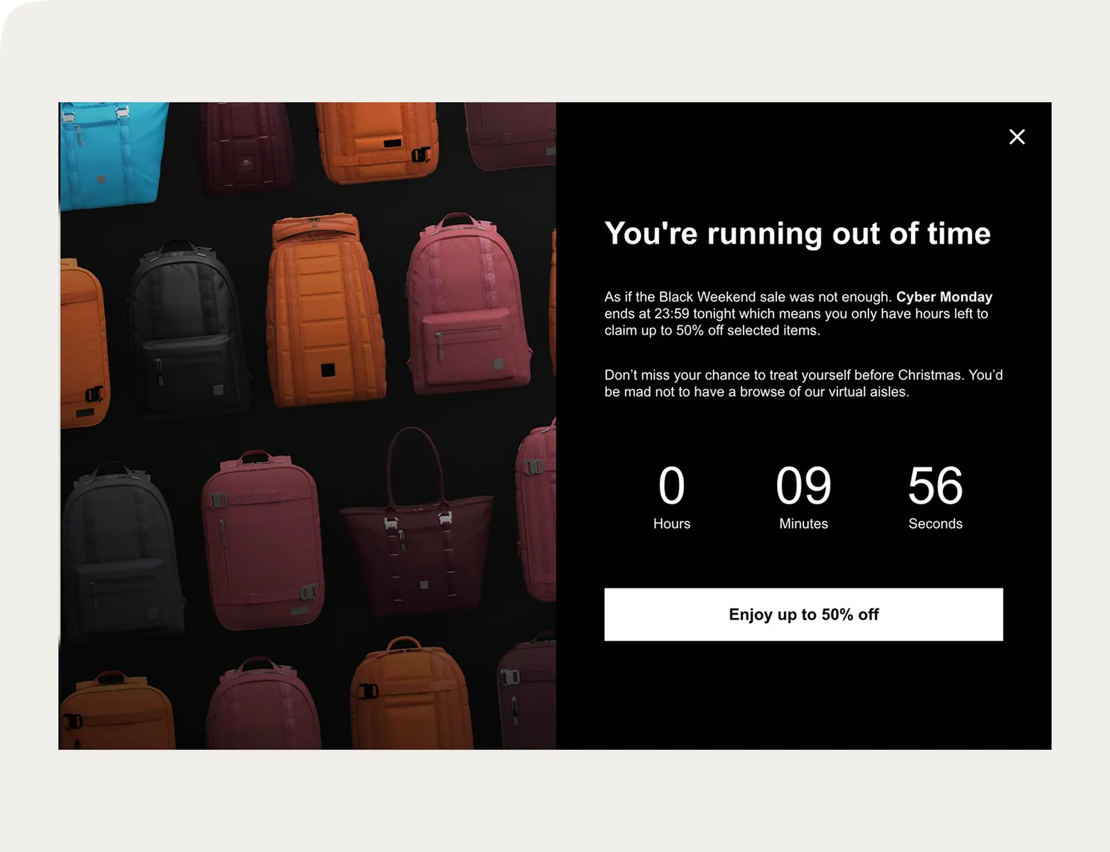 cyber monday popup with countdown timer