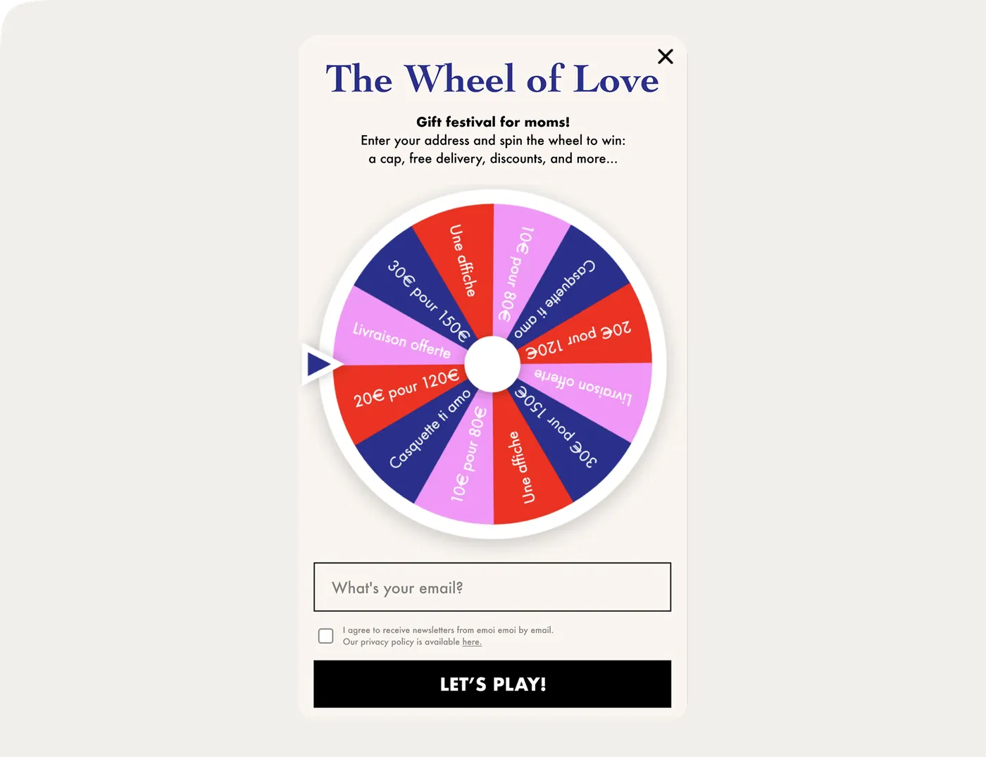 emoi emoi spin-to-win giveaway popup