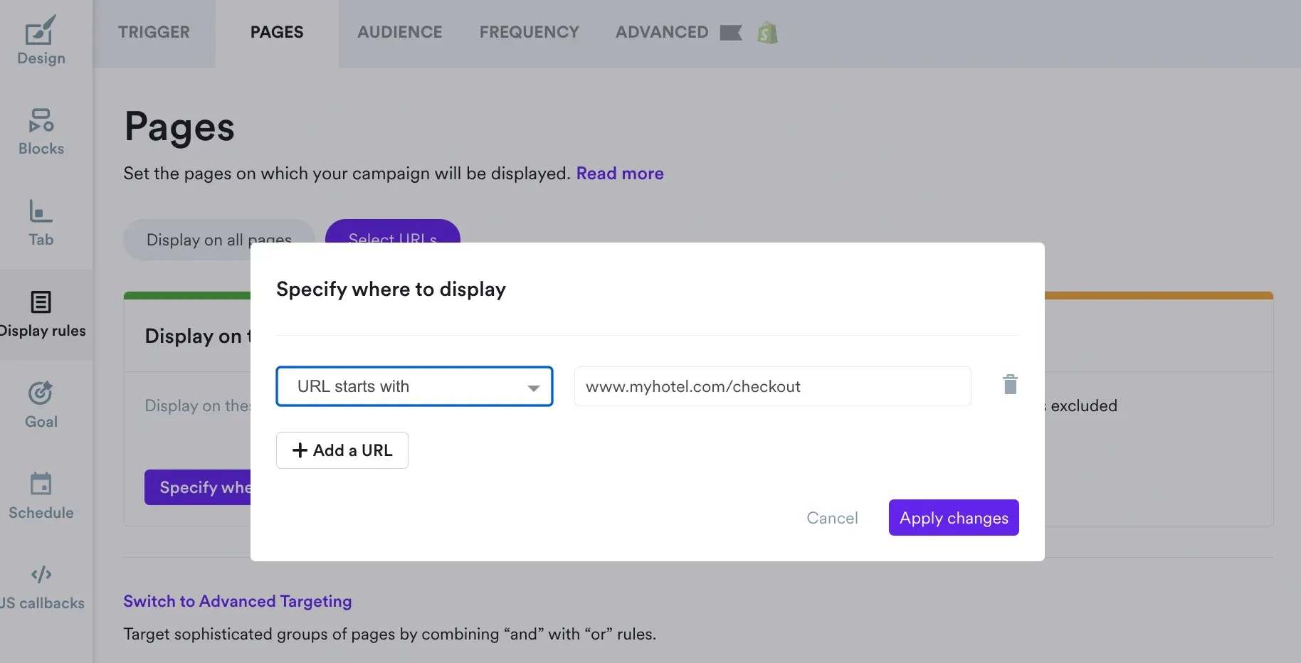 page targeting settings