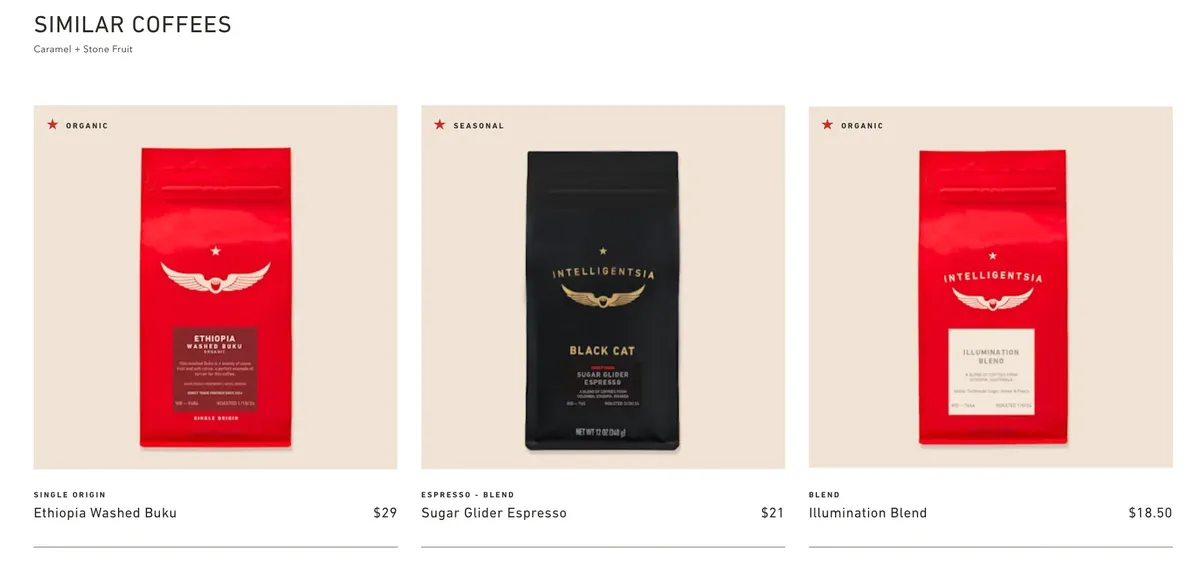 Similar products by taste profile on a product page