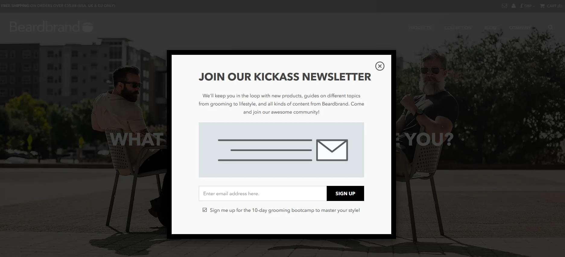An email popup on Shopify store Beardbrand