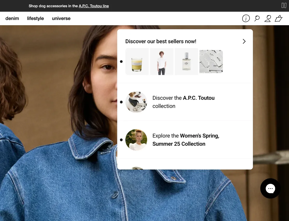 A.P.C bestseller recommendations in the onsite feed
