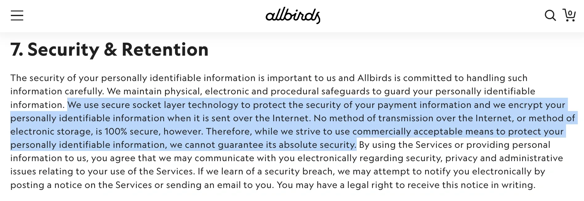 privacy policy example ecommerce