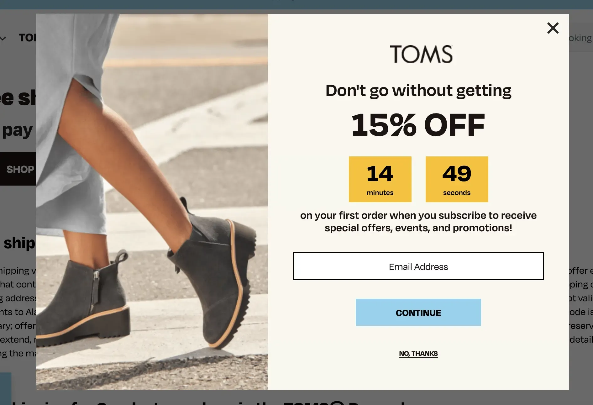 toms exit popup example