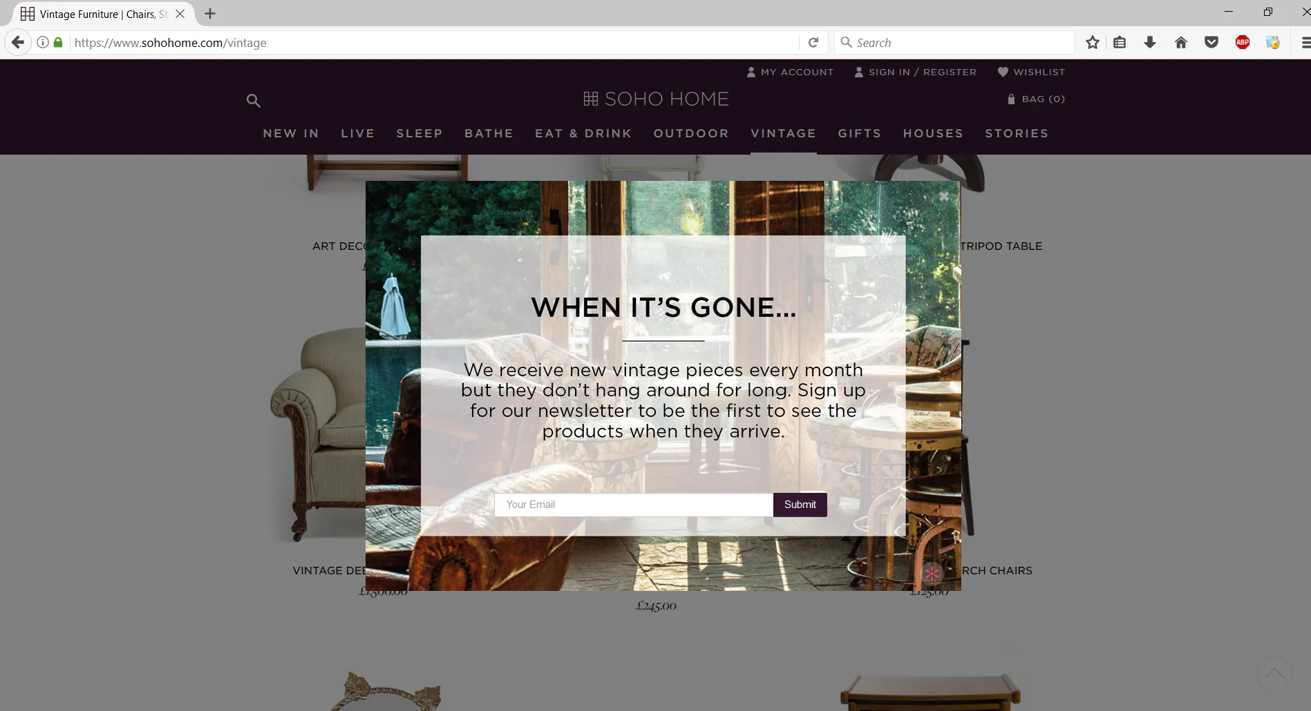 SohoHome's exit popup
