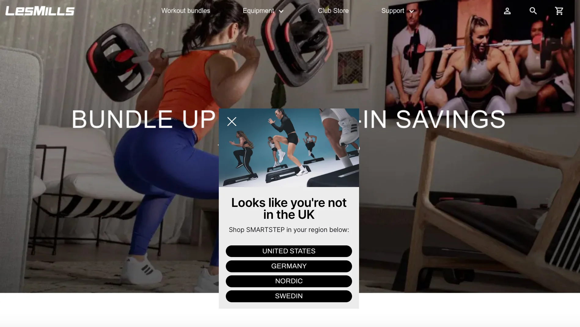 Region selection experience across LES MILLS storefronts