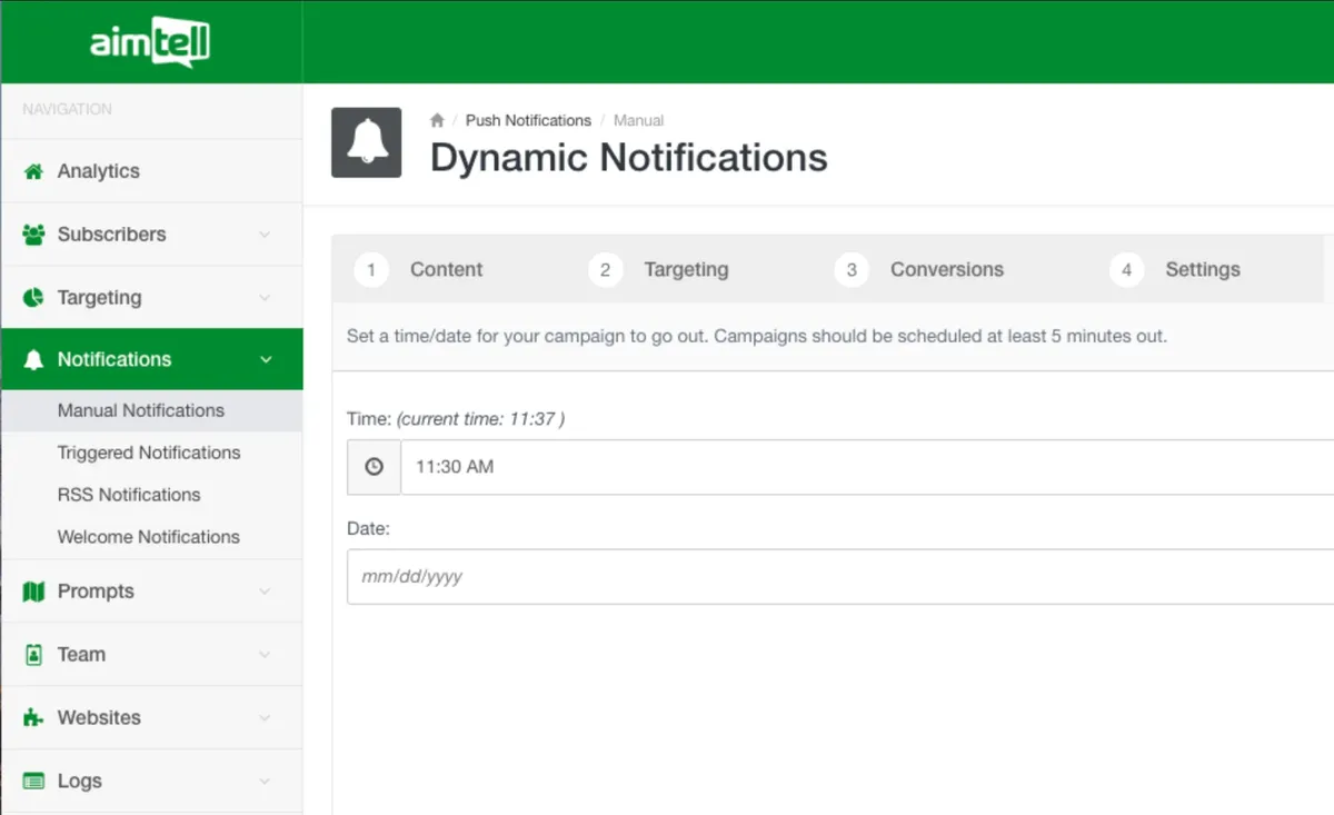 Aimtell dynamic push notifications