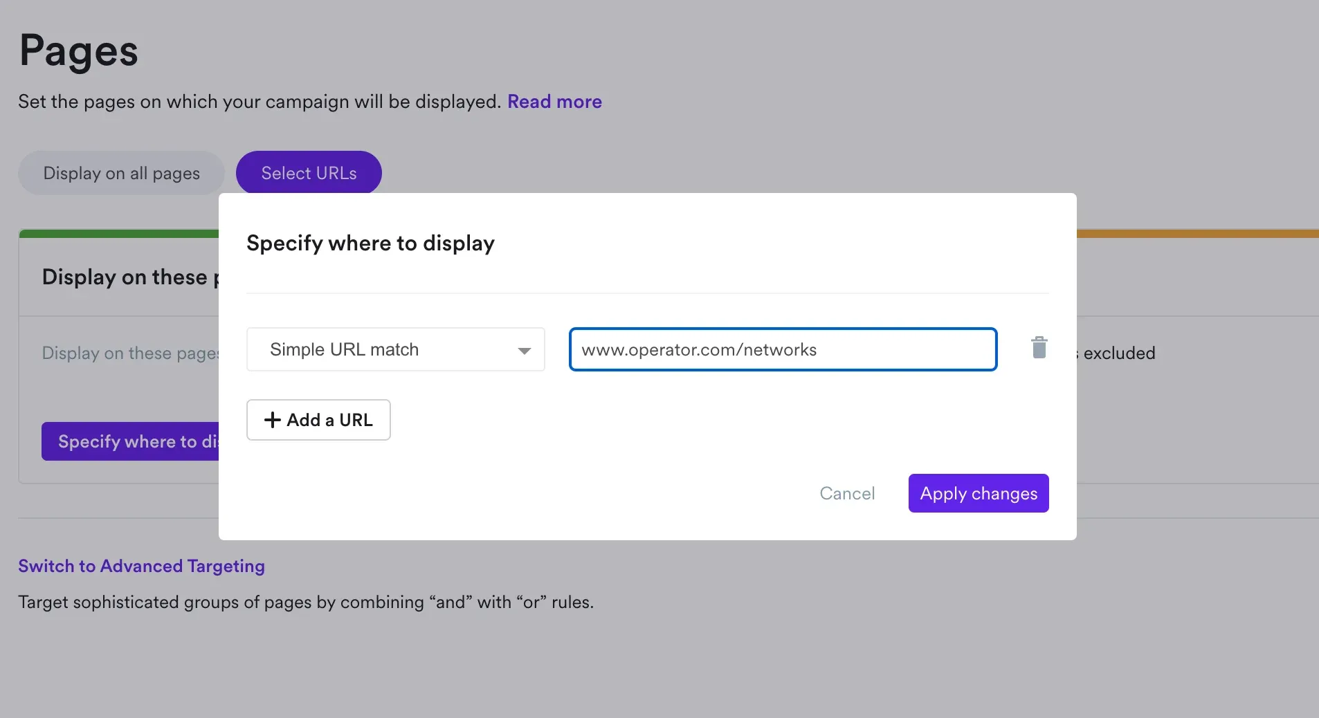 page targeting settings