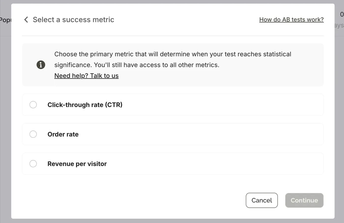Choosing the success metric for an experiment