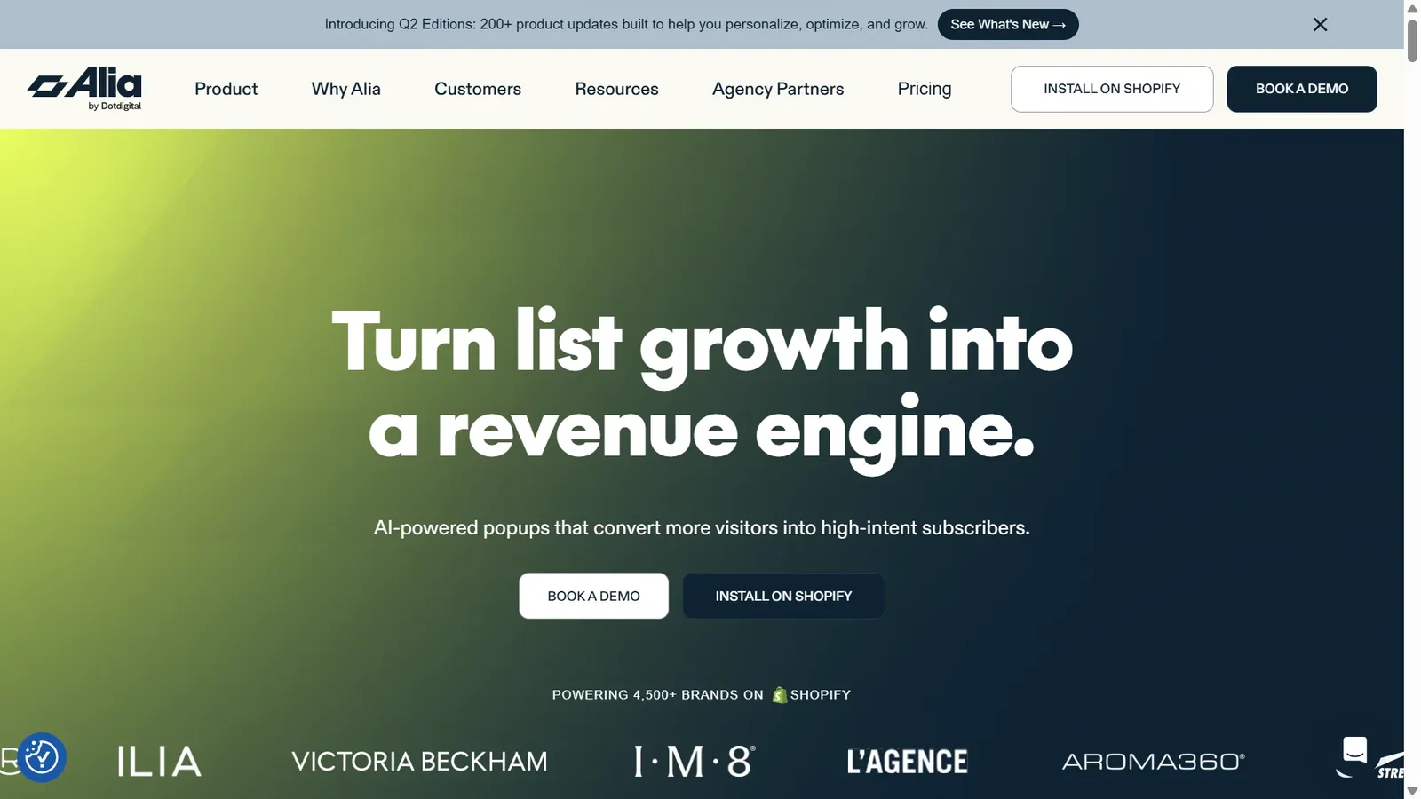 Alia popup platform page