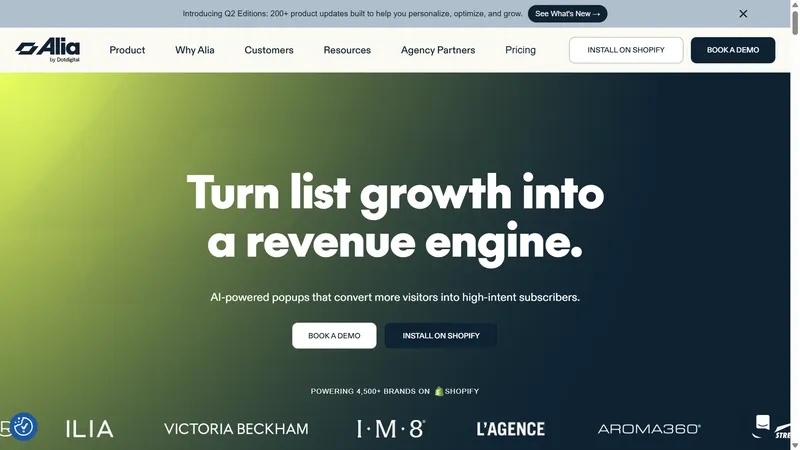 Alia popup platform page