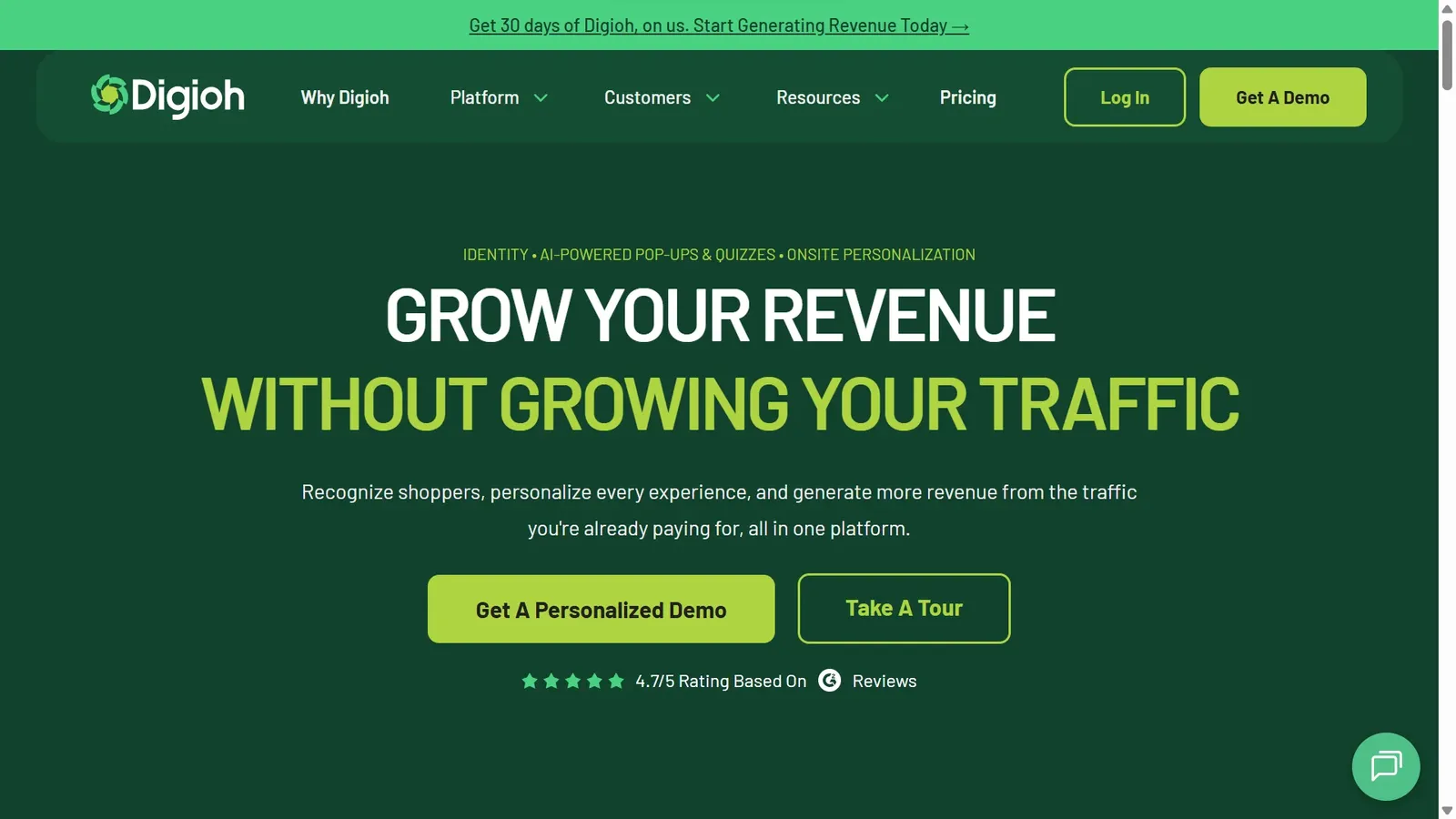 Digioh onsite personalization page