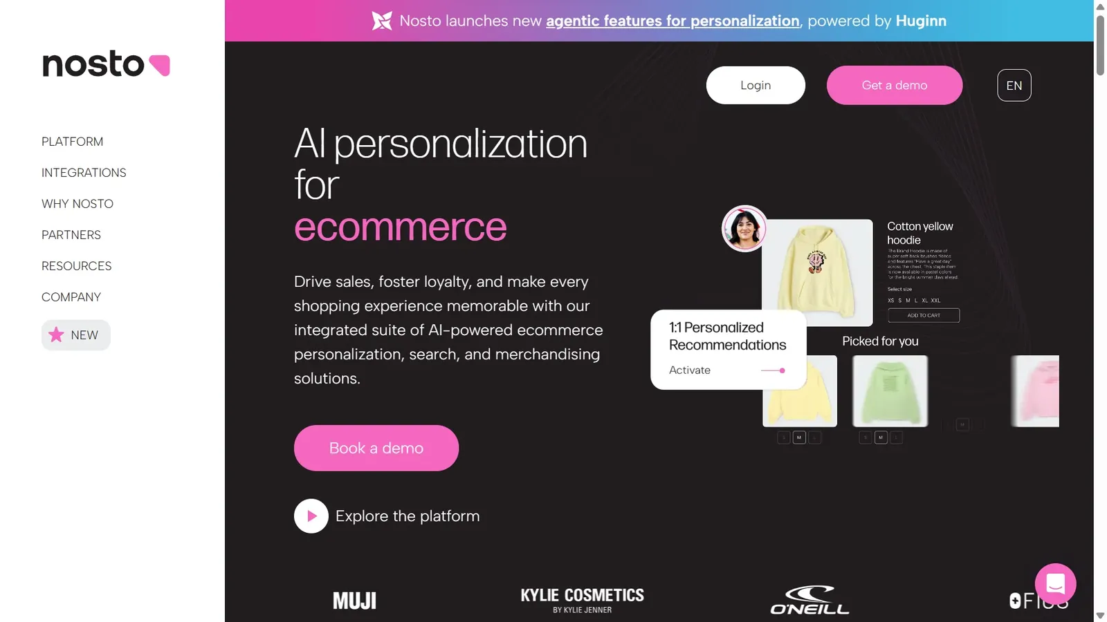 Nosto dashboard with product recommendations and search personalization