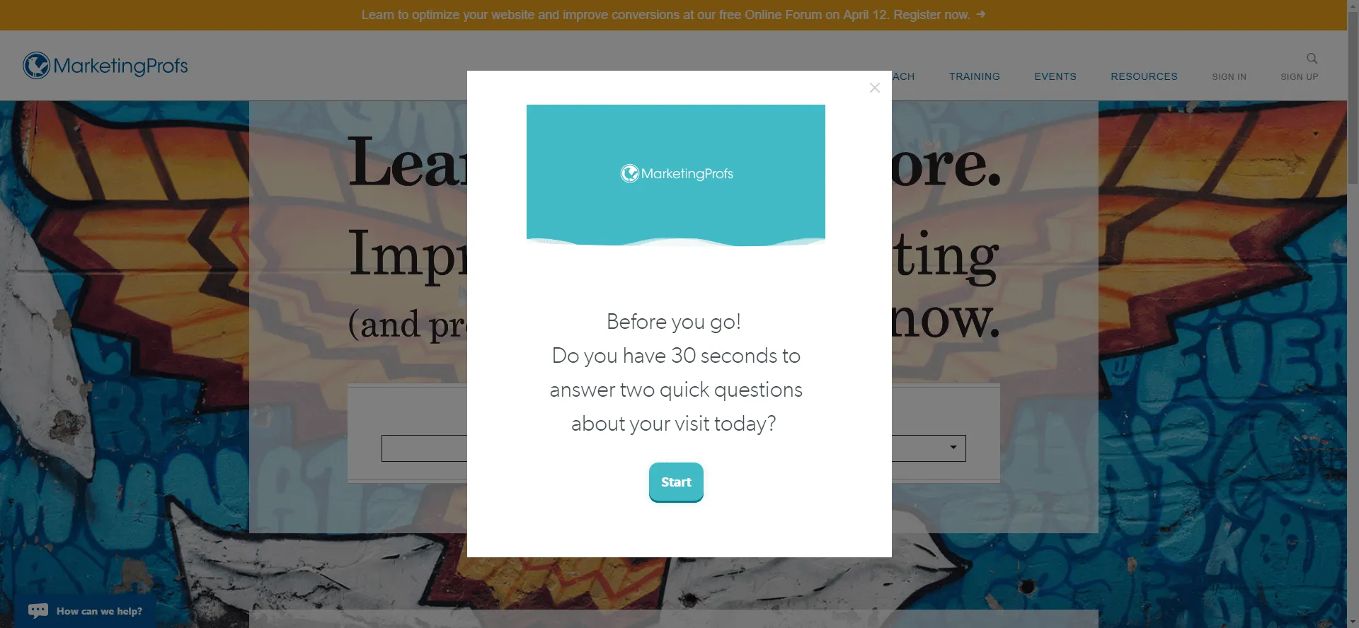 popup survey example