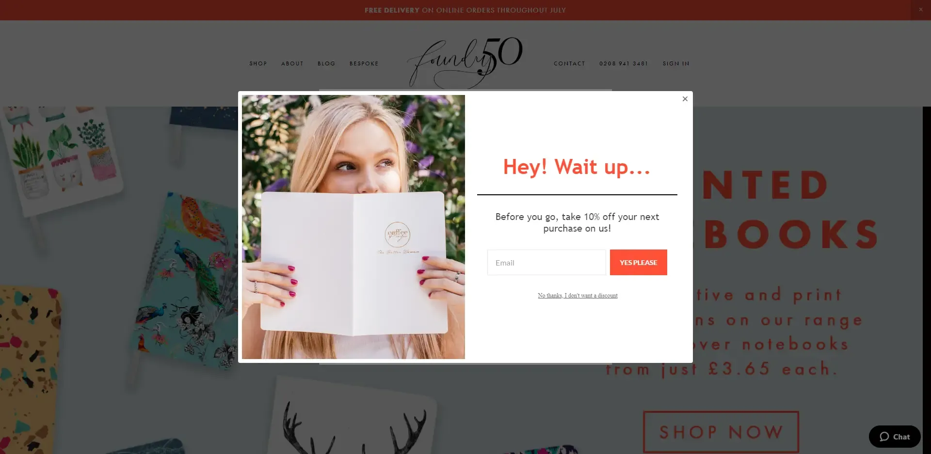 Desktop exit intent popup example