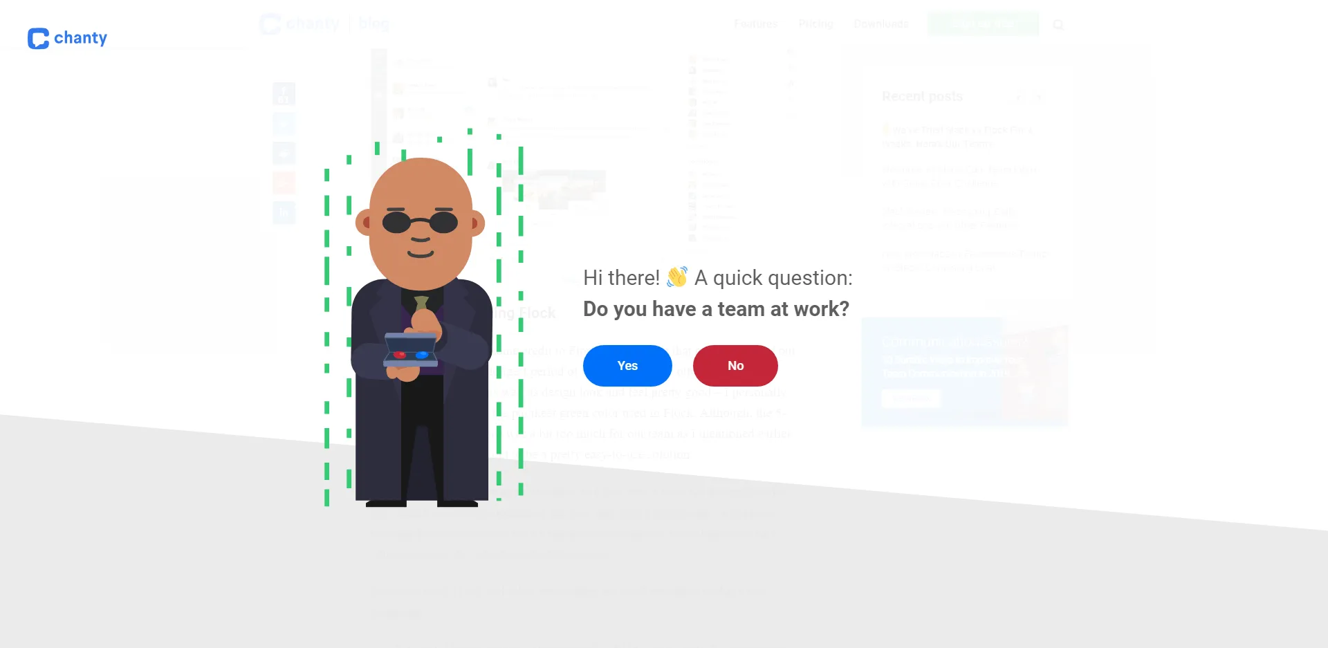 A website exit survey on Chanty.com