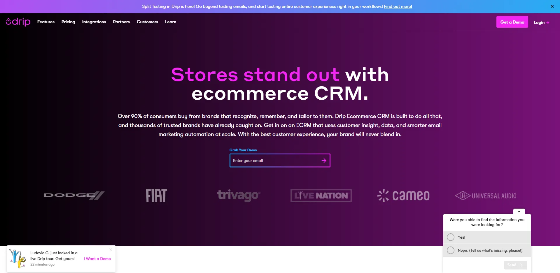 Drip - Landing page exit survey