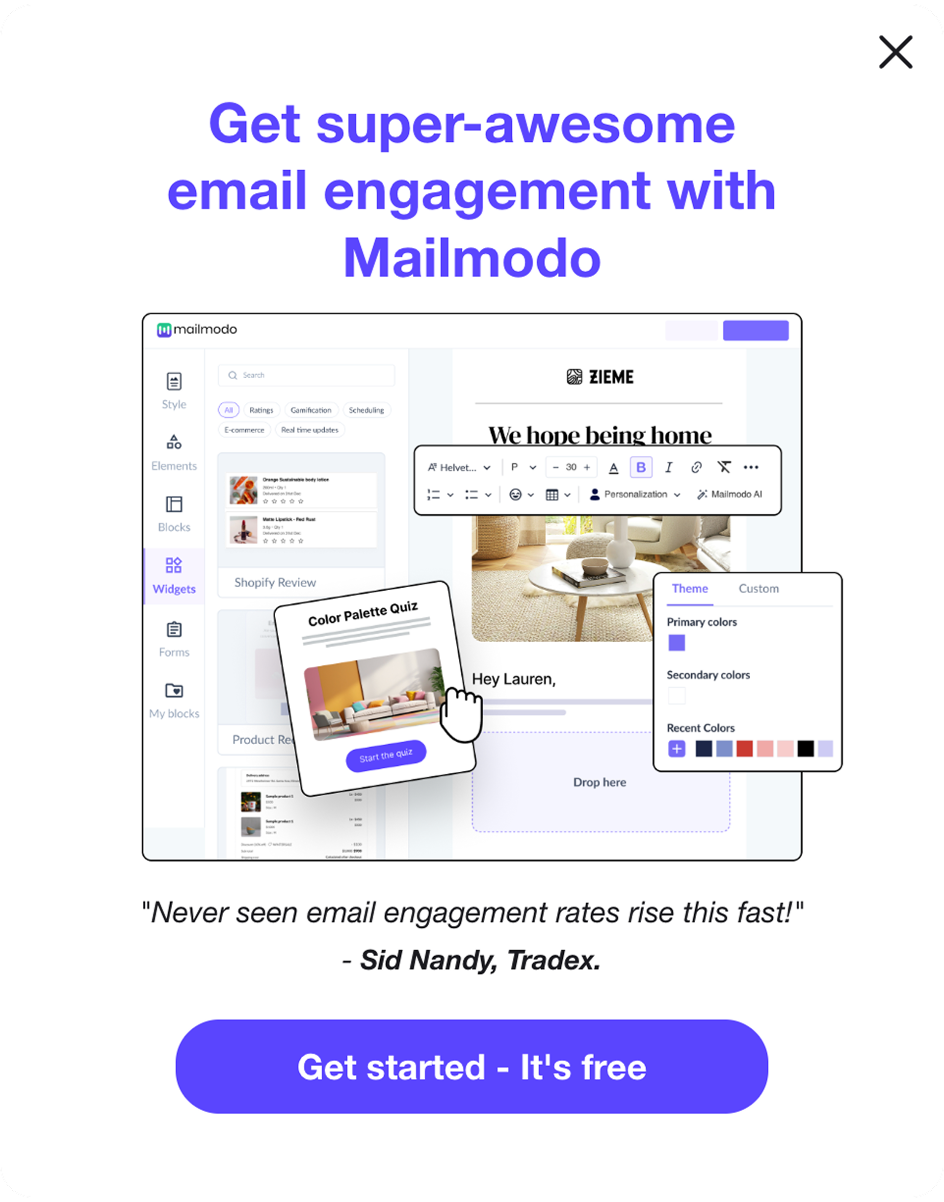 Product-led free signup popup