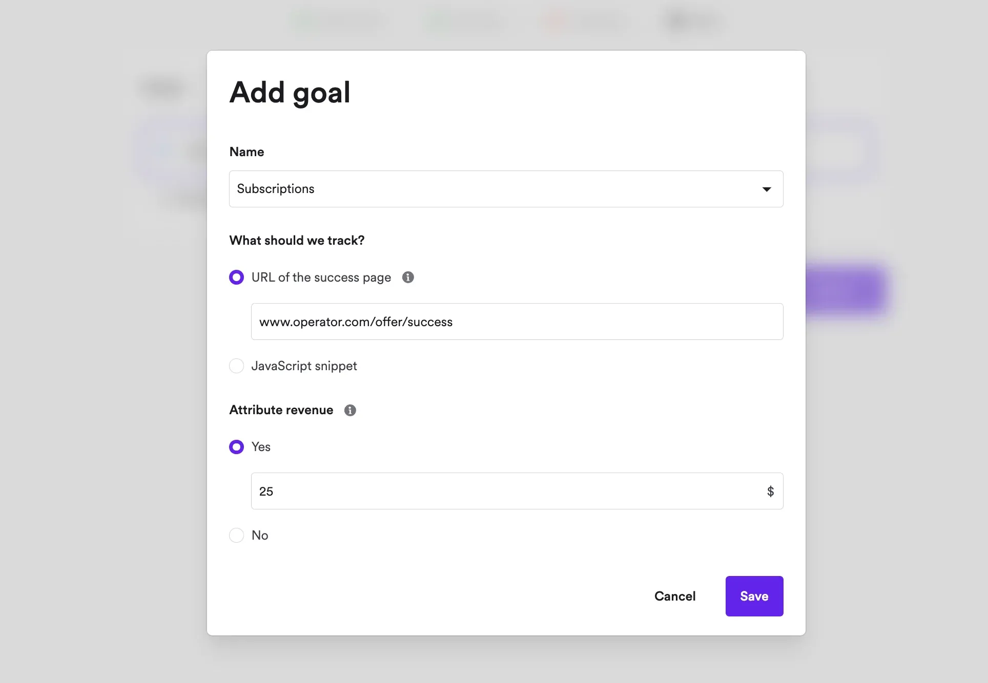adding goals to special offer campaign