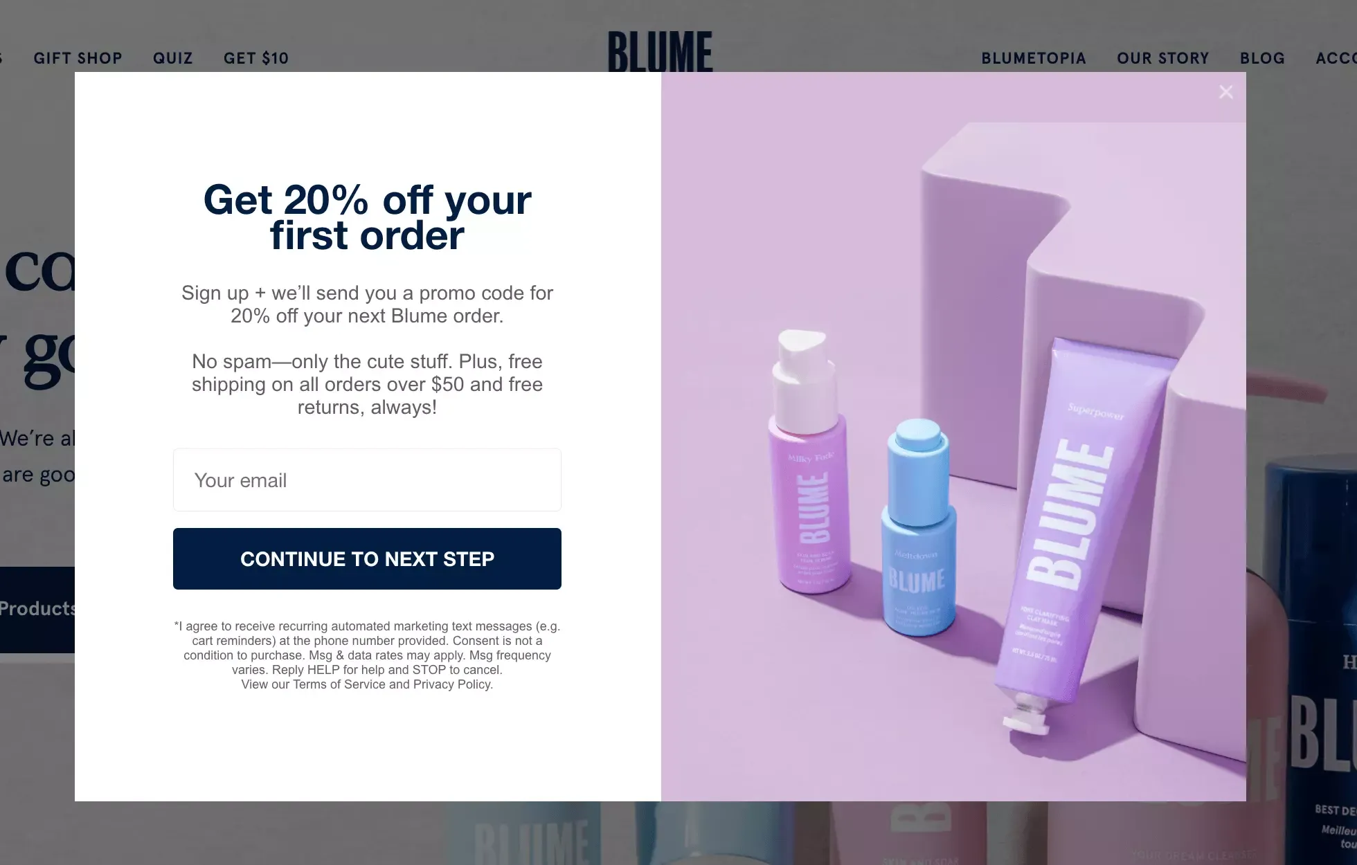 blume popup campaign example