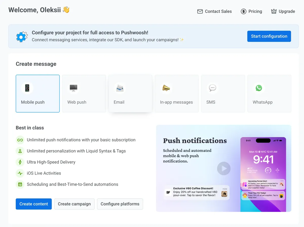 PushWoosh dashboard