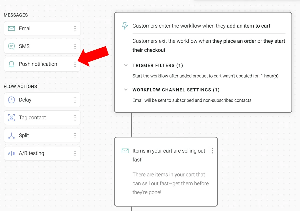 adding push to an Omnisend automation
