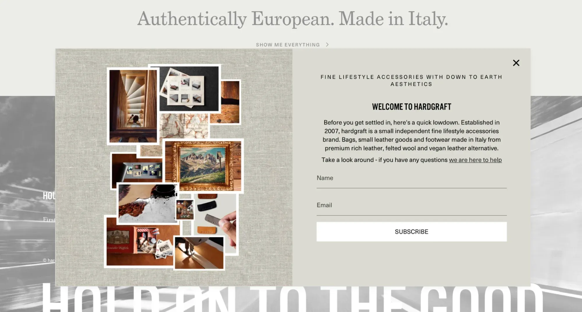 gorgeous popup from hardgraft website