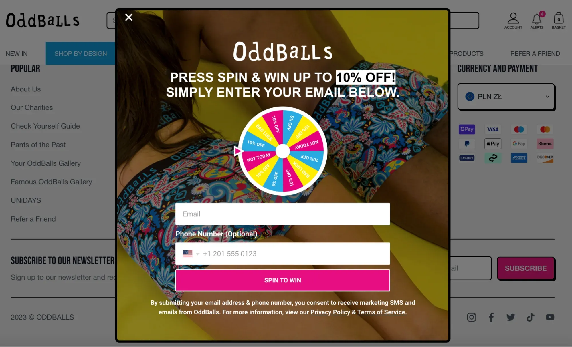 wheel popup website example