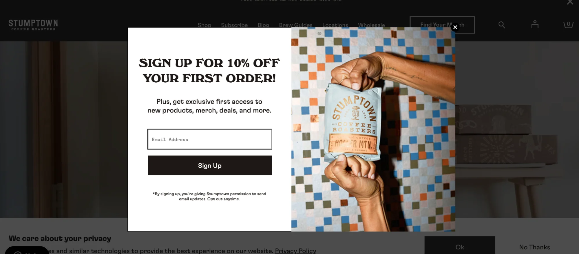first order website popup example