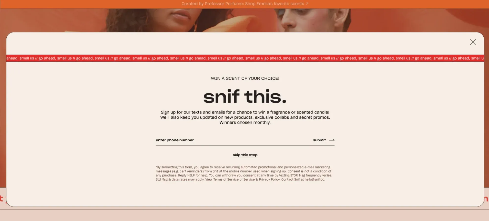 popup giveaway example
