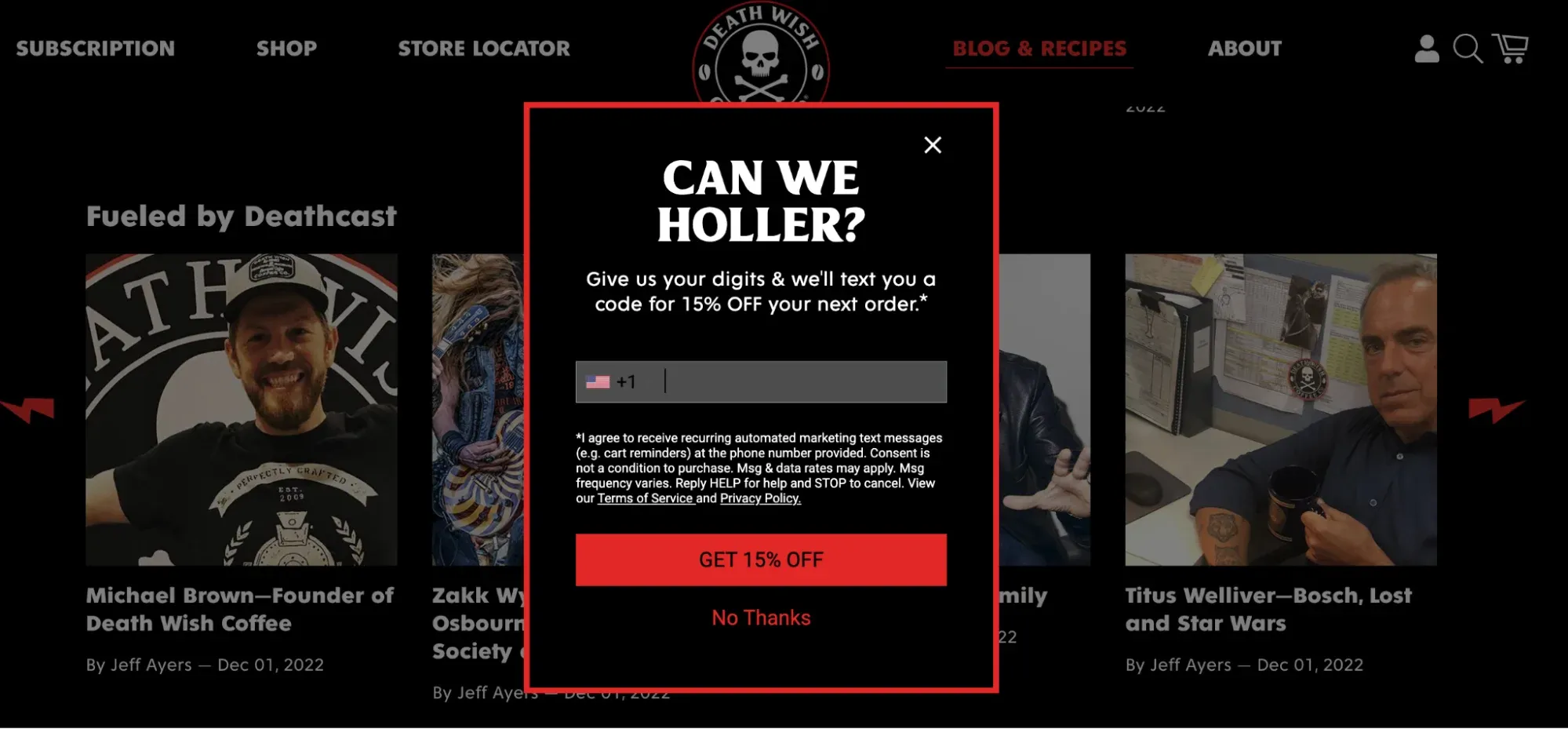 ecommerce popup for phone numbers