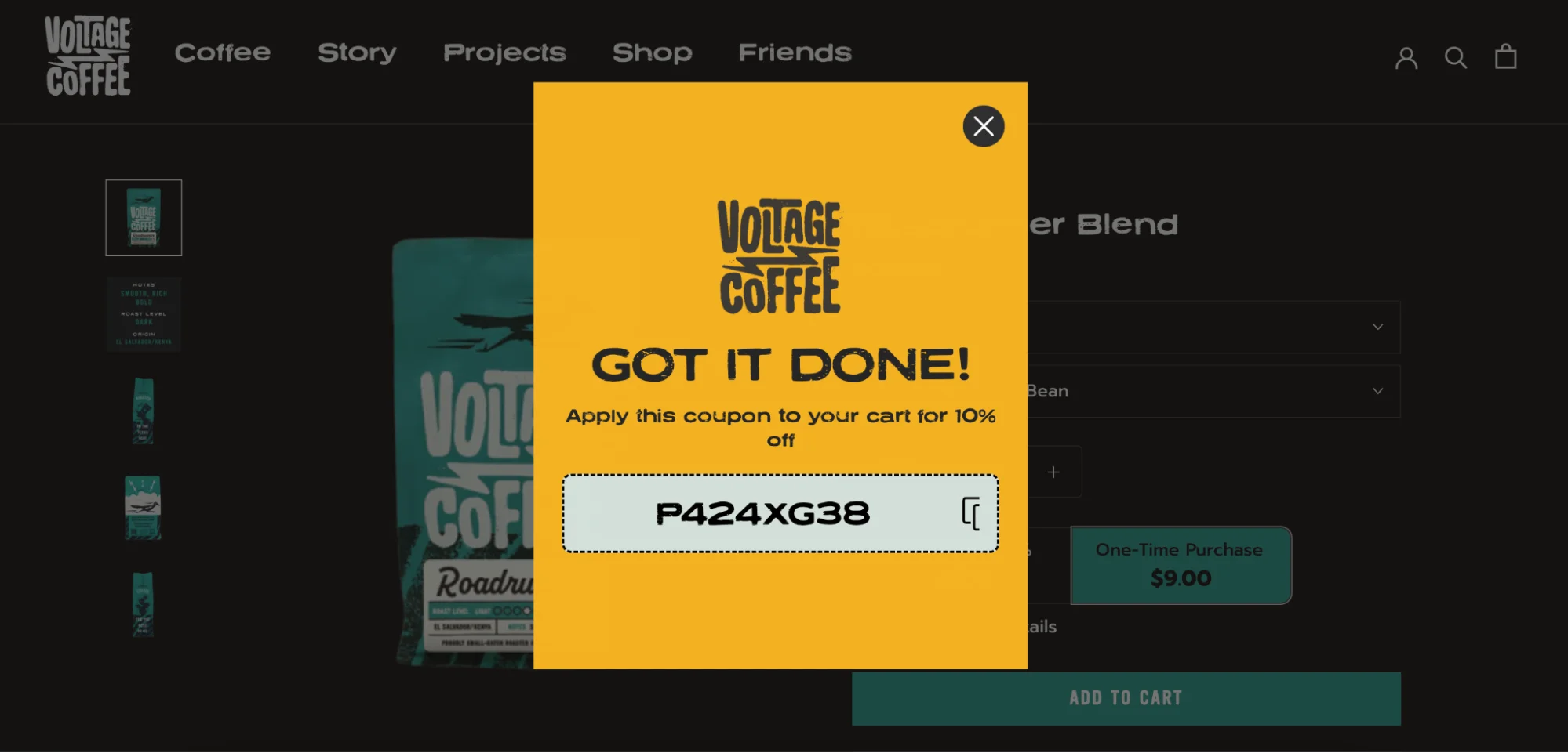 coupon code in a popup window