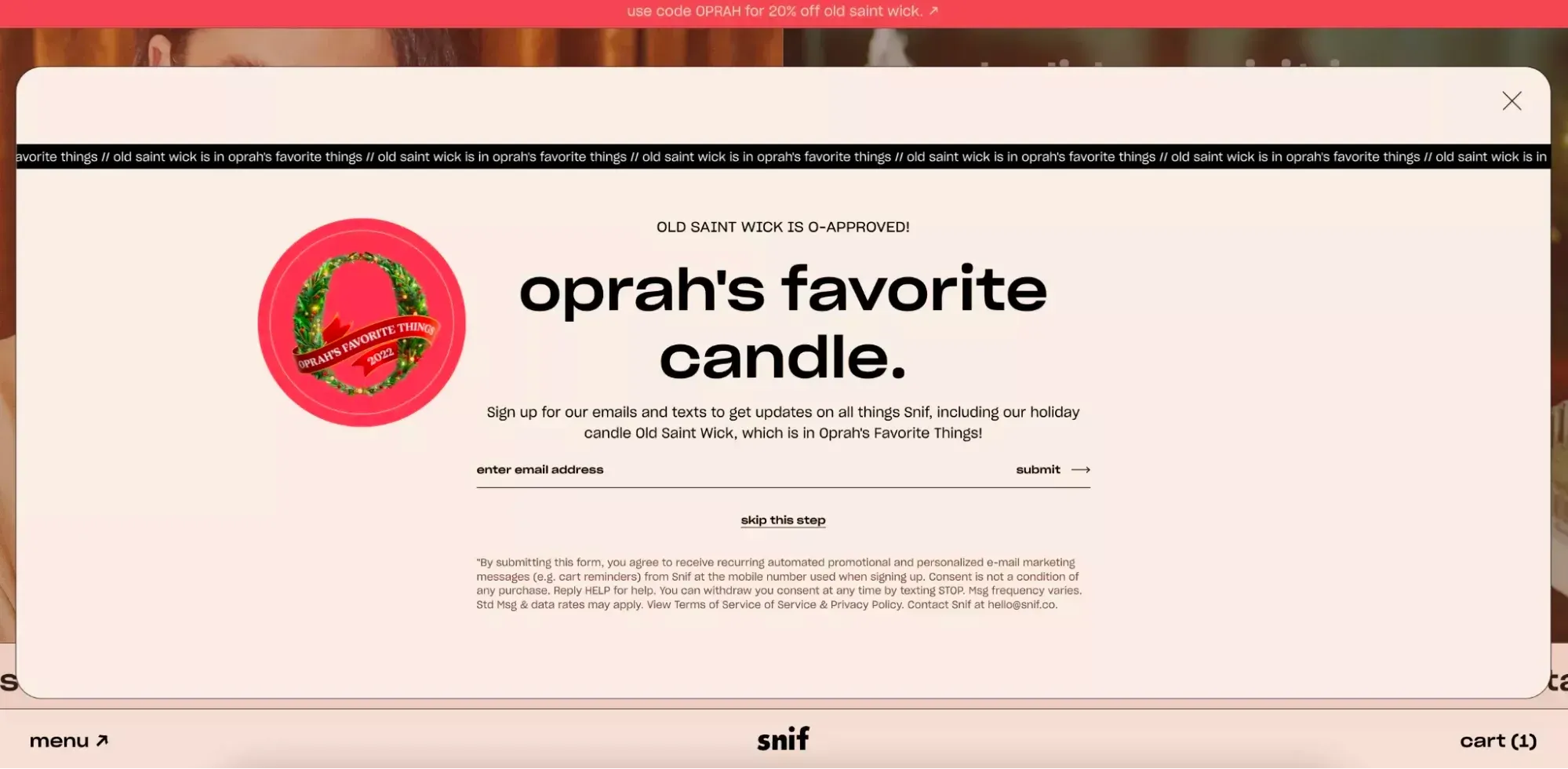 snif popup example