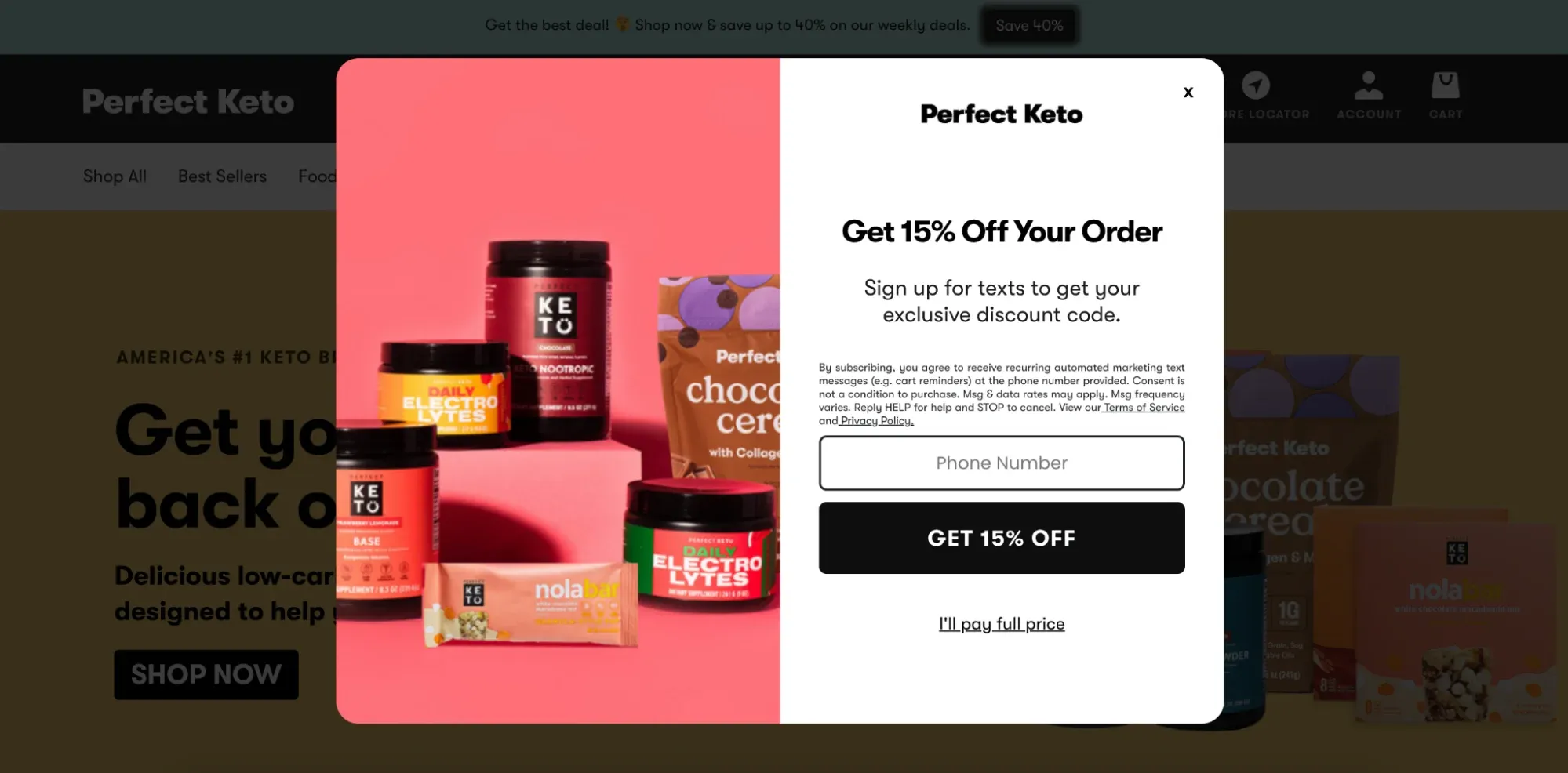 example of a pop up from an online store
