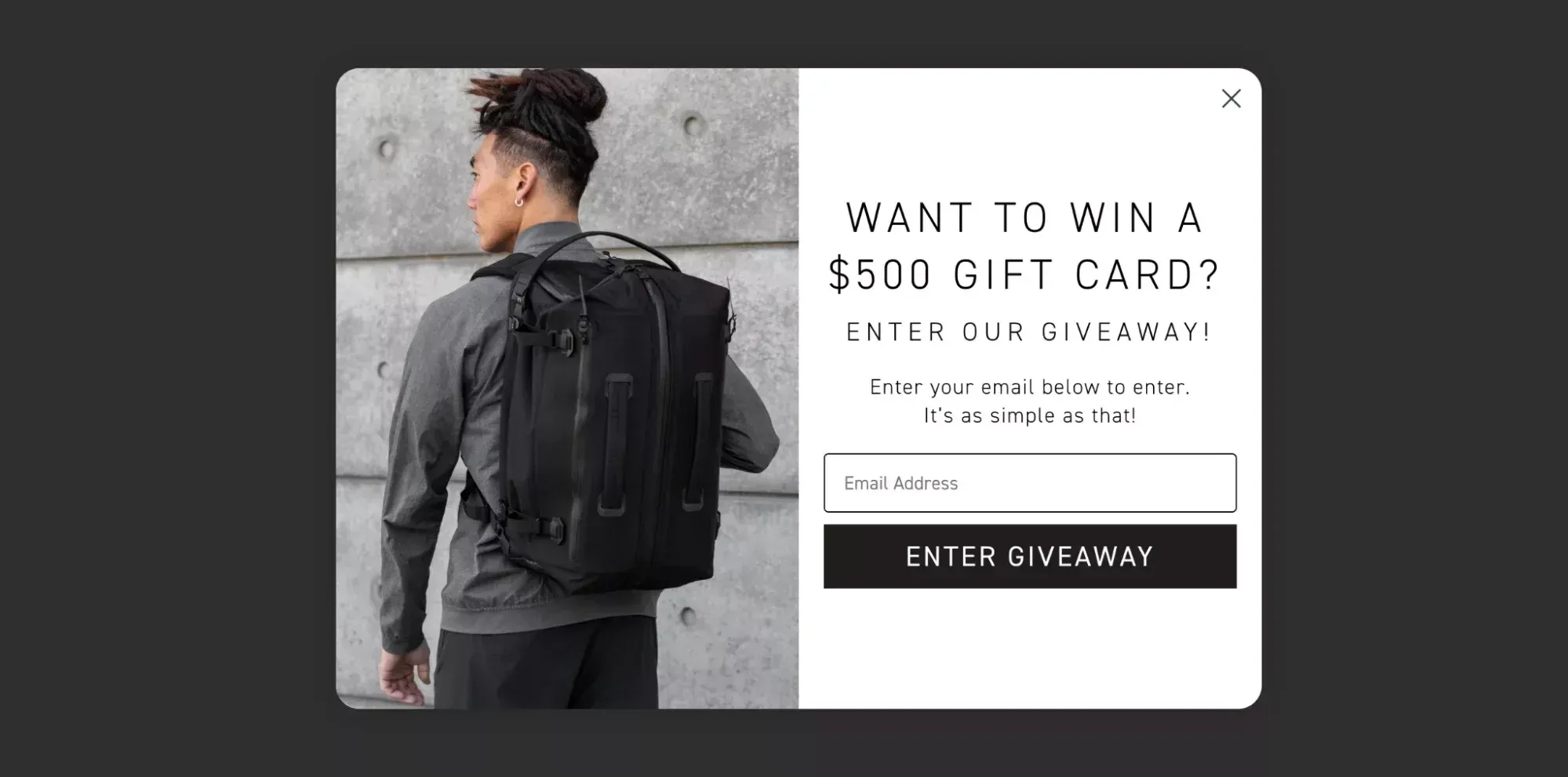product giveaway example in a popup
