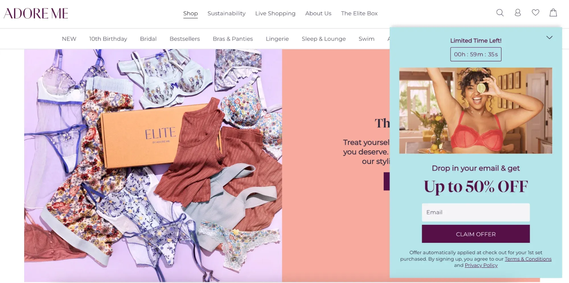 popup on a website