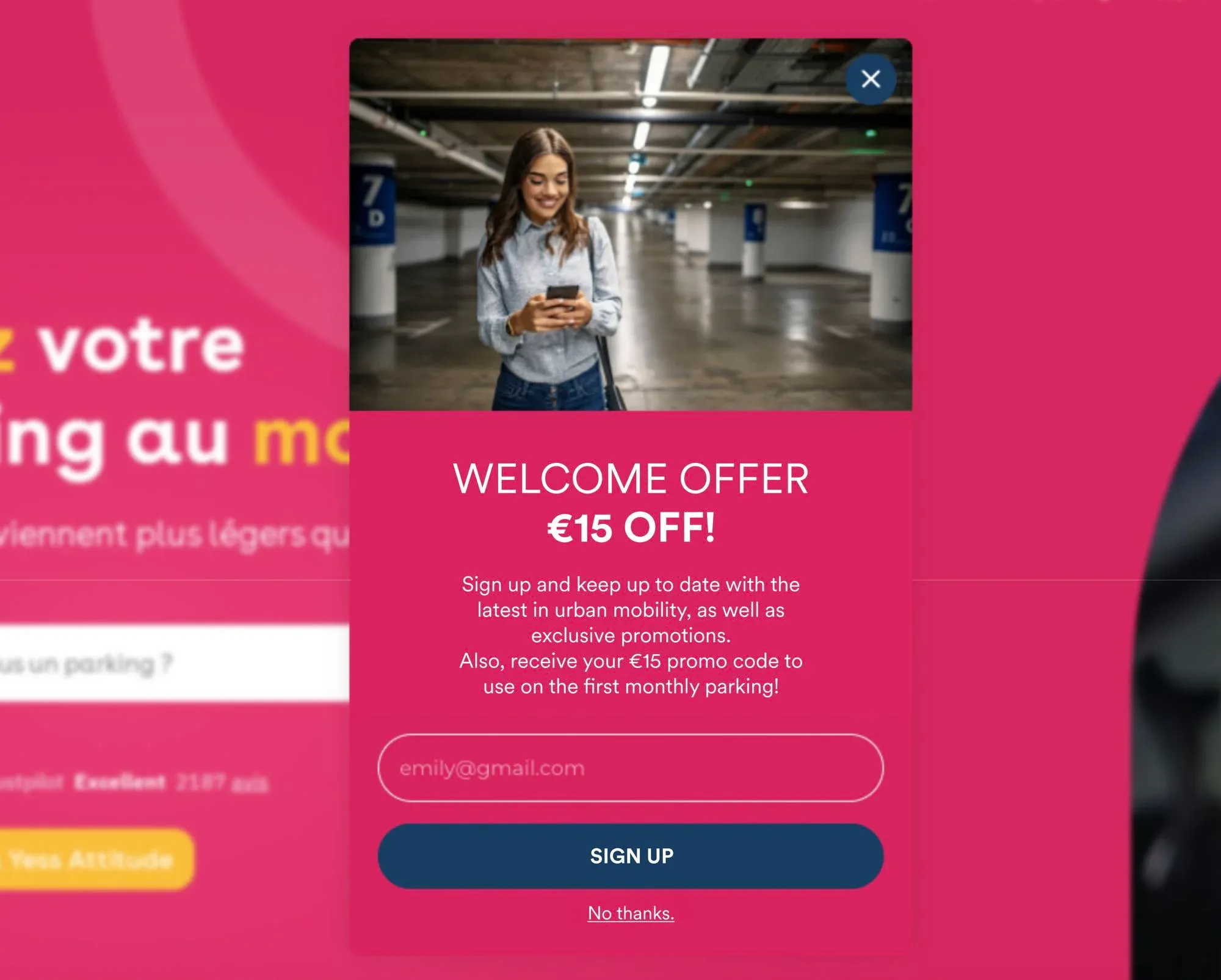 welcome offer on a website