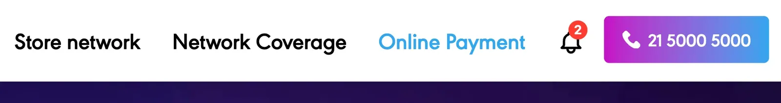 Skytelecom website header with an onsite feed bell icon and unread count