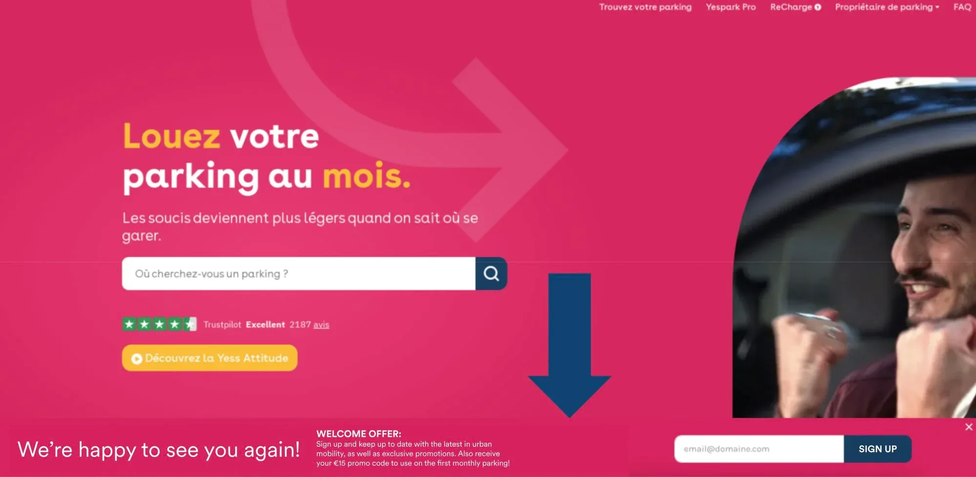 website bar for returning visitors