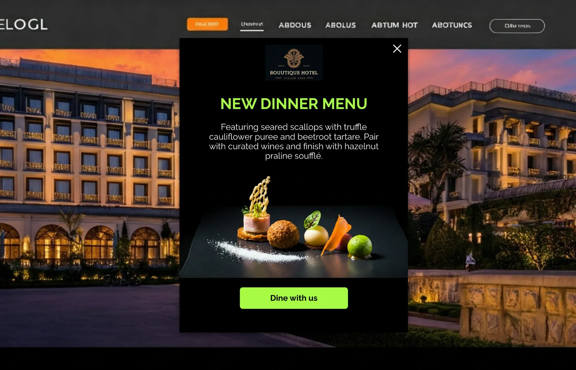 popup with dinner promotion