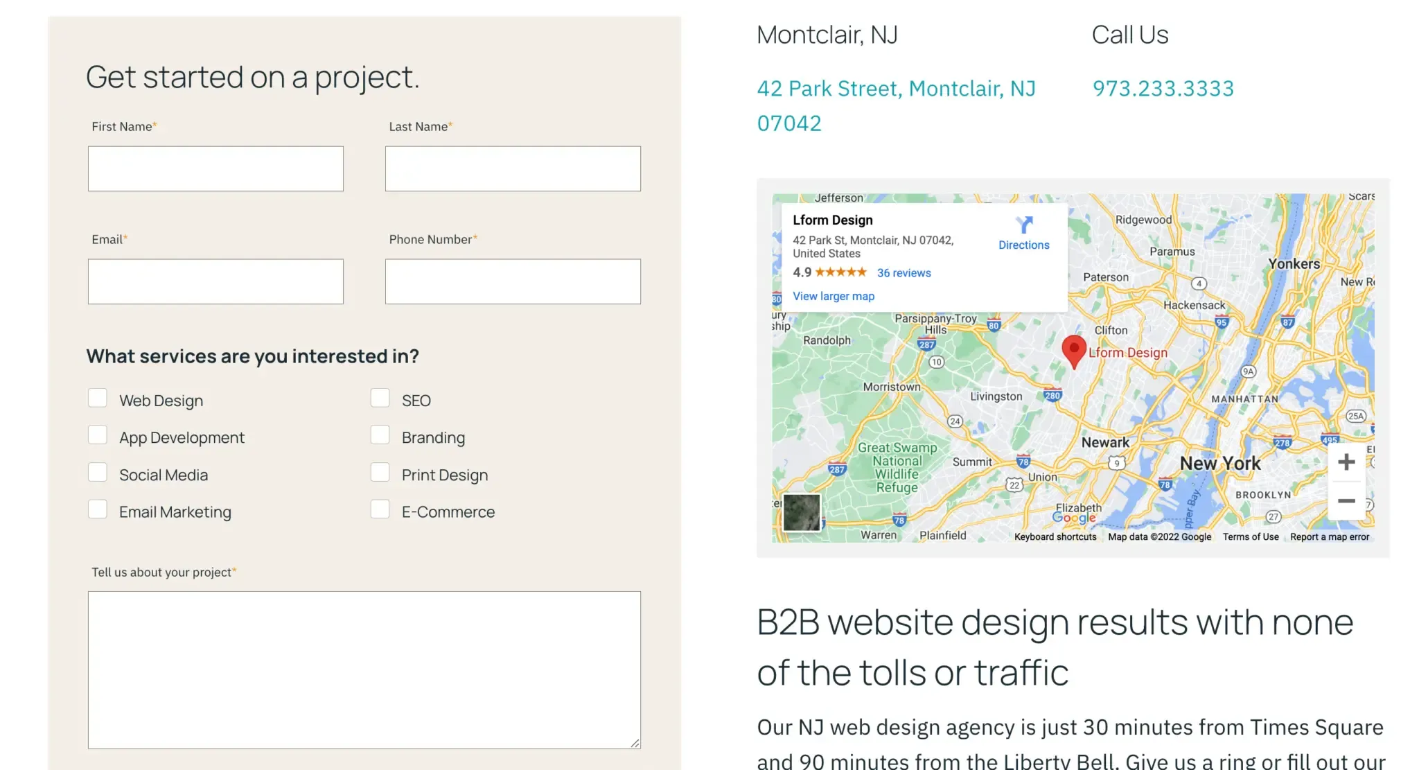 website contact form example 
