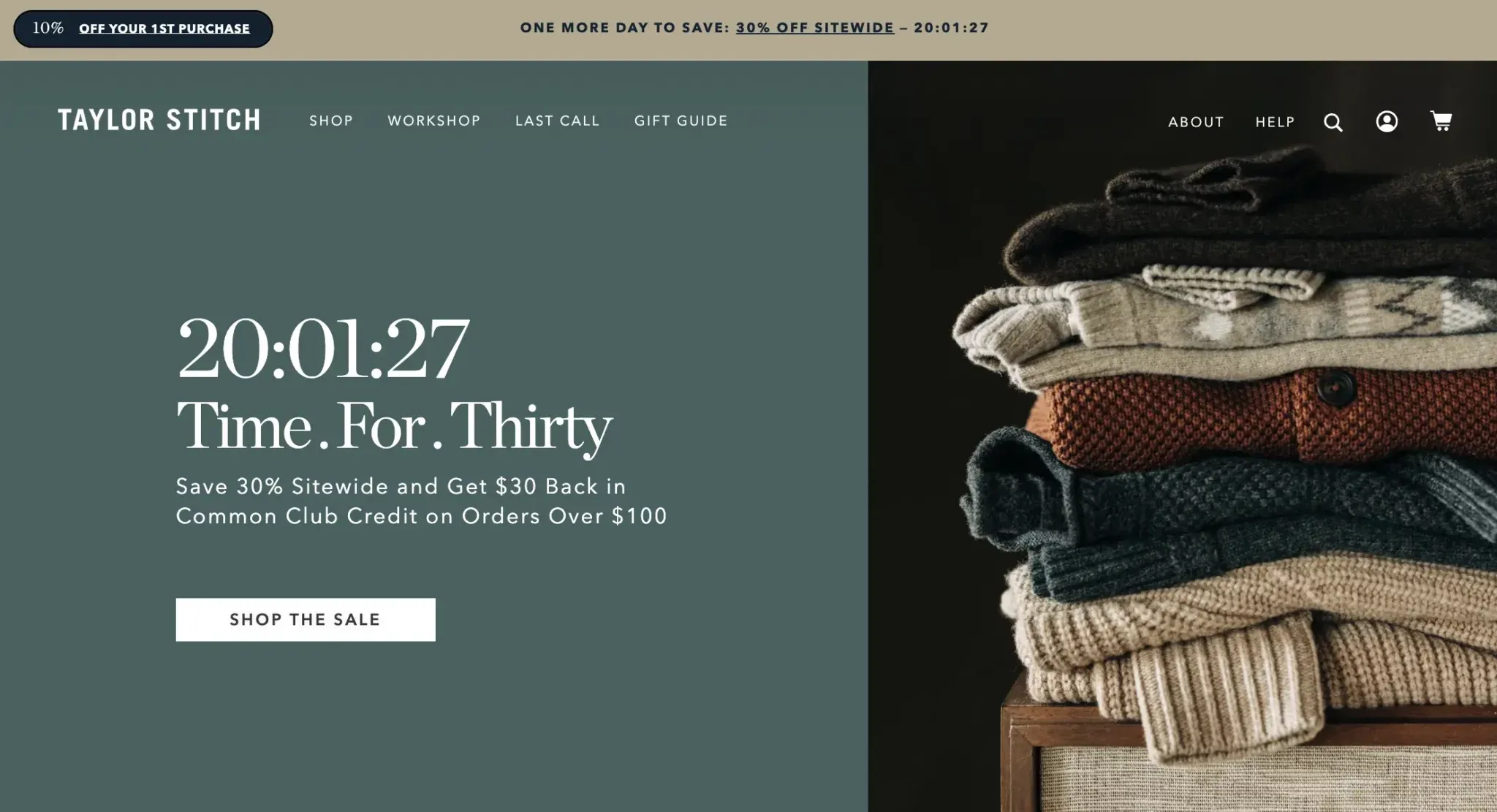 website bar with sales offer