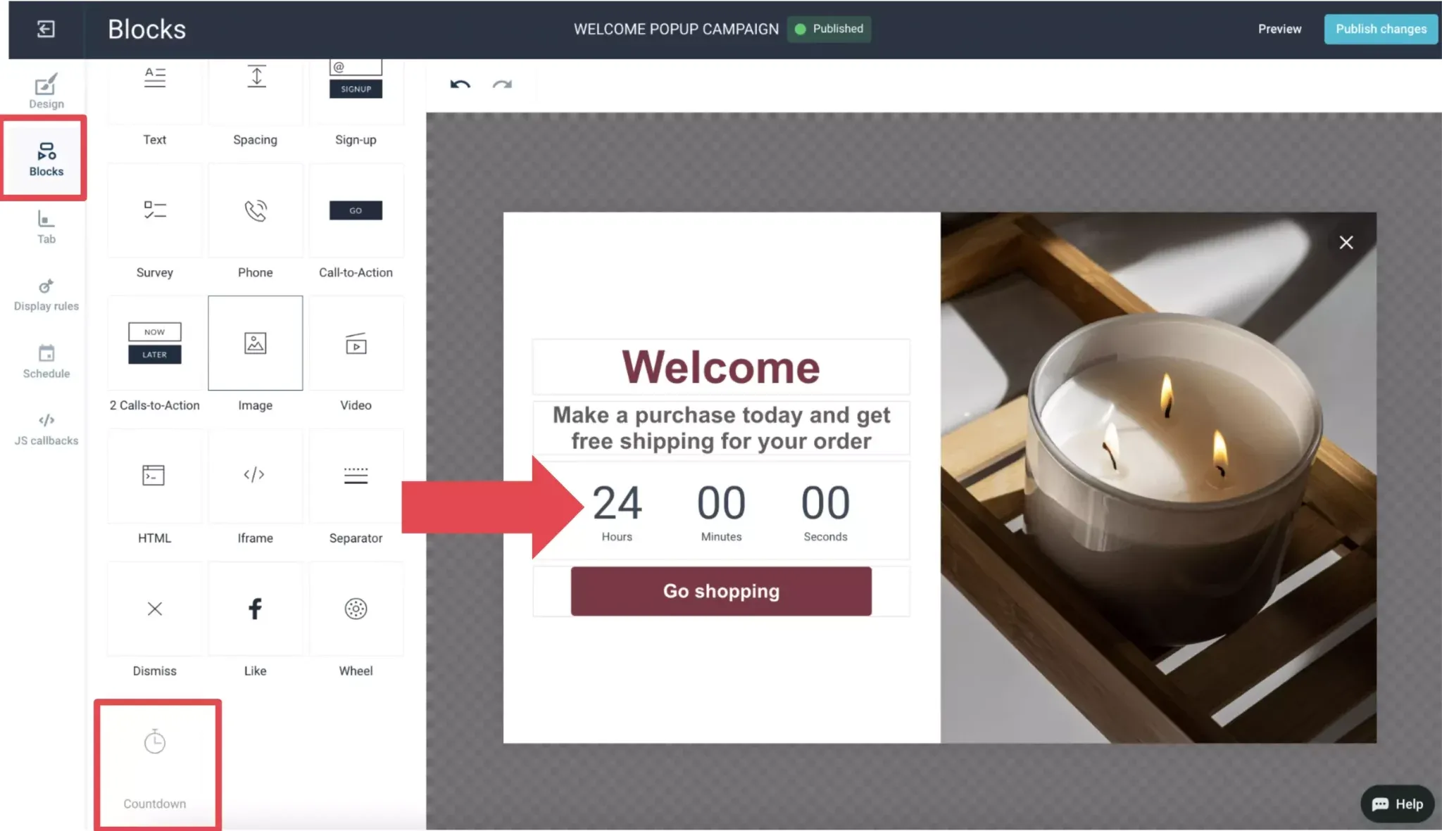 adding countdown to welcome popup