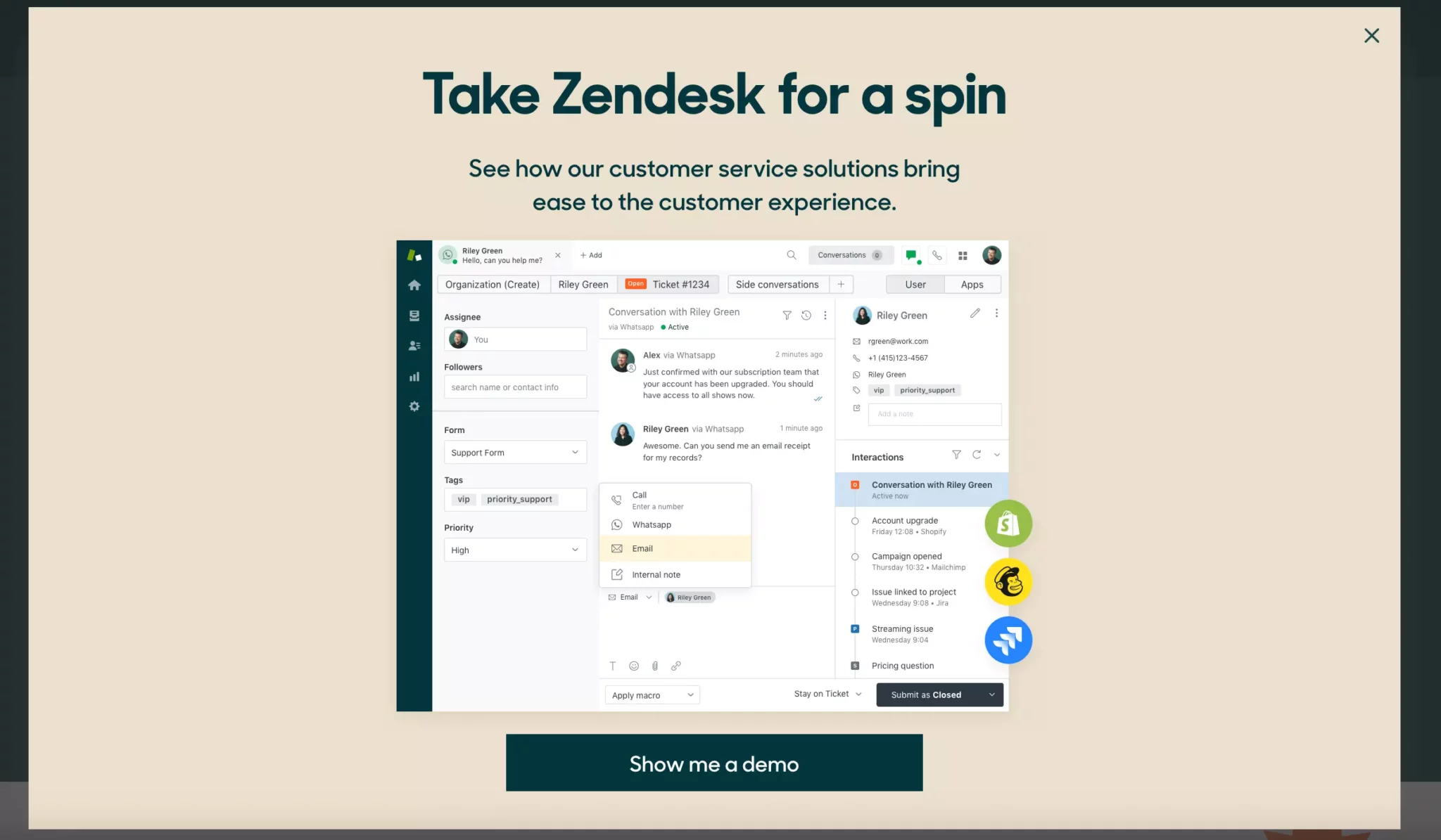 zendesk welcome popup