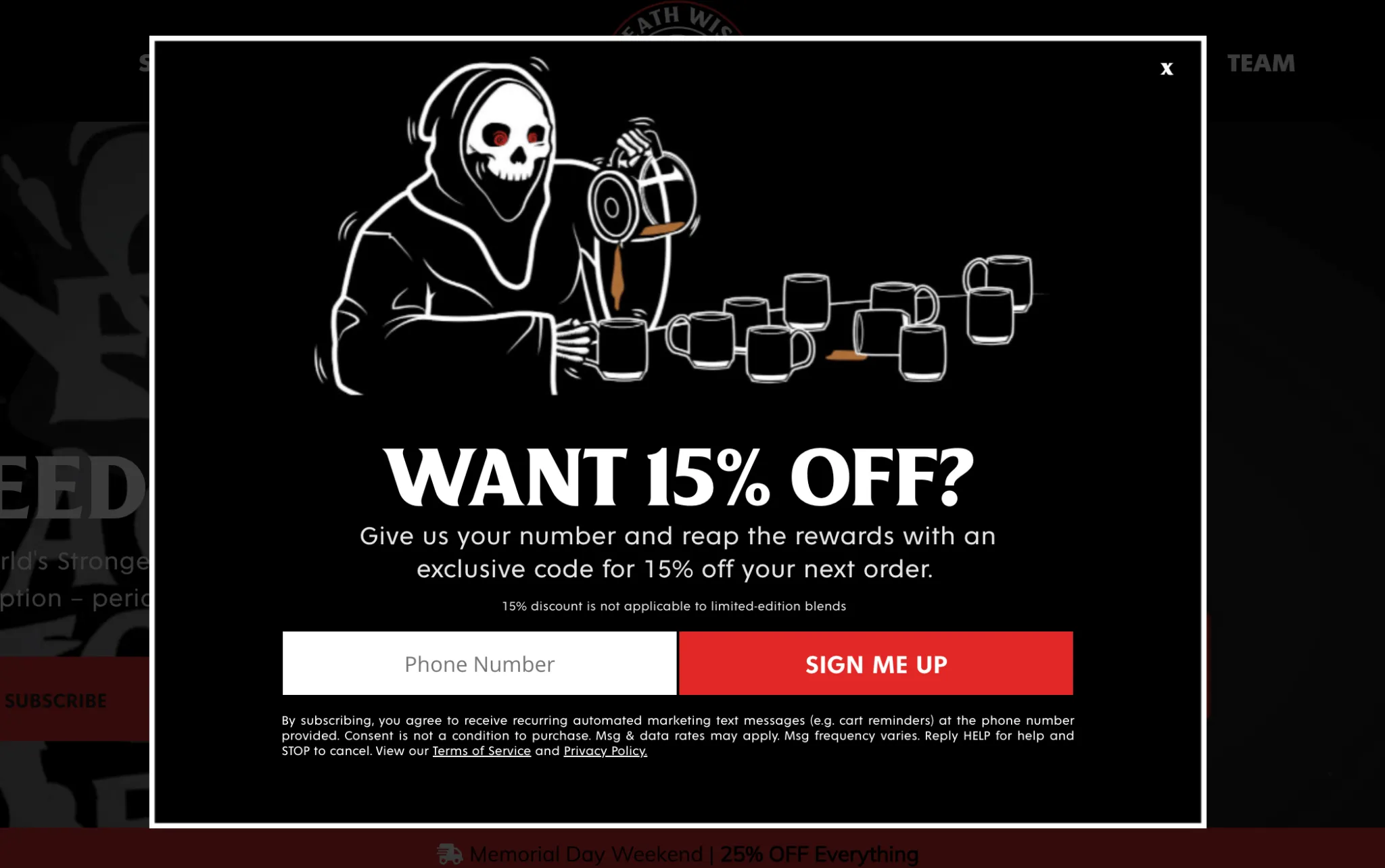 An exit popup example
