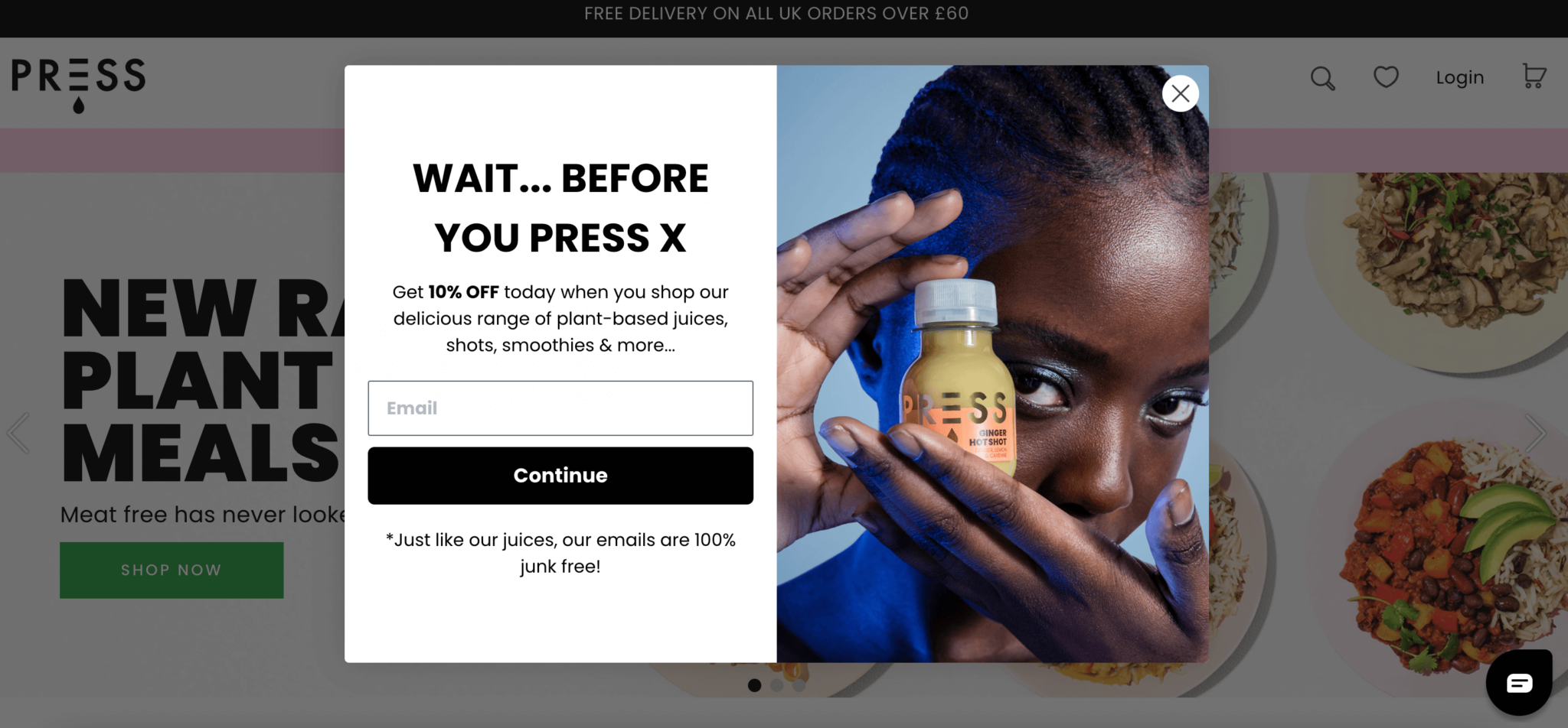An exit popup example that offers discount