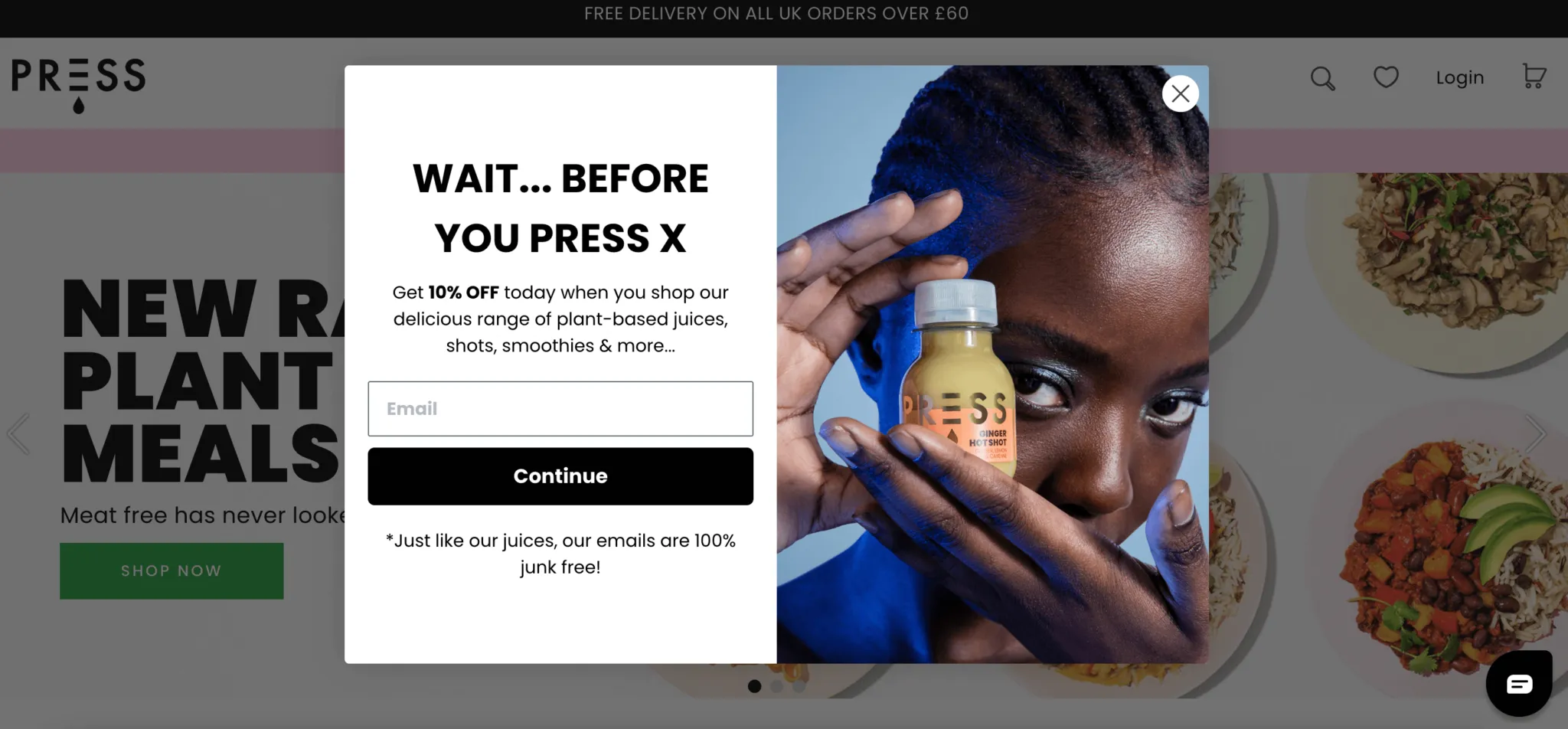 An exit popup example that offers discount